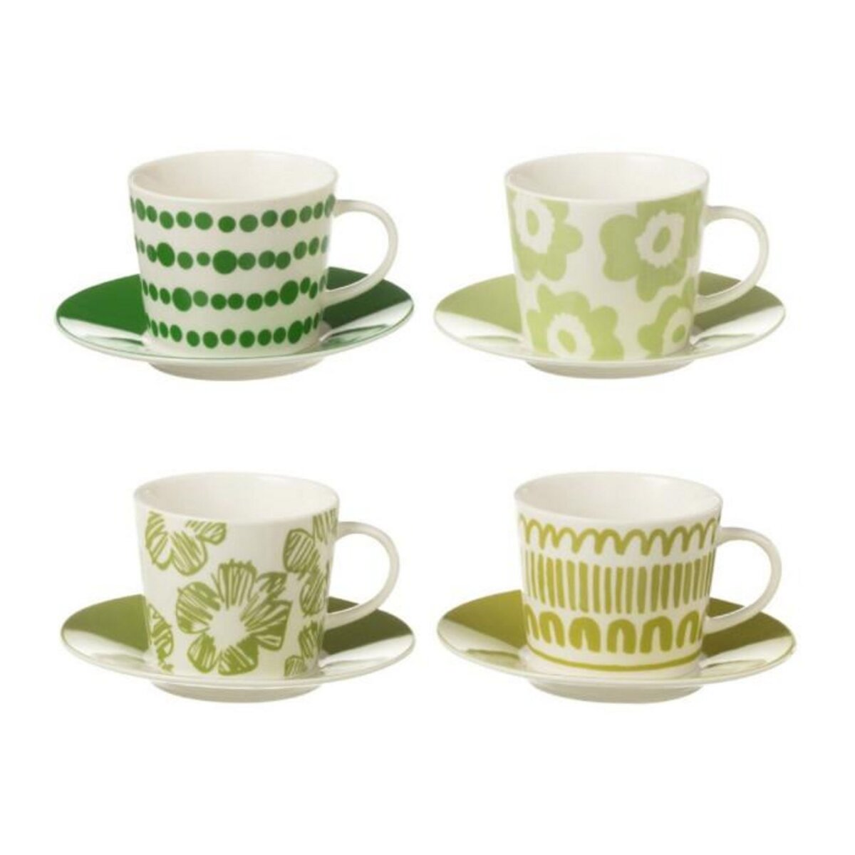 Paris Prix Lot de 4 Tasses & Sous-Tasses  Fiesta Sud  22Cl Vert
