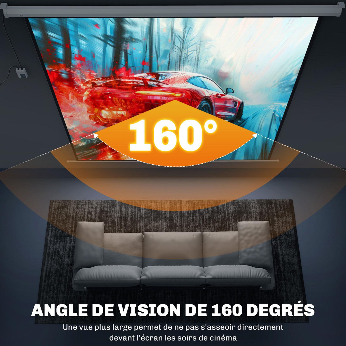 HOMCOM Écran de projection motorisé home-cinéma format 1:1 120 pouces 4K HD avec télécommande blanc noir