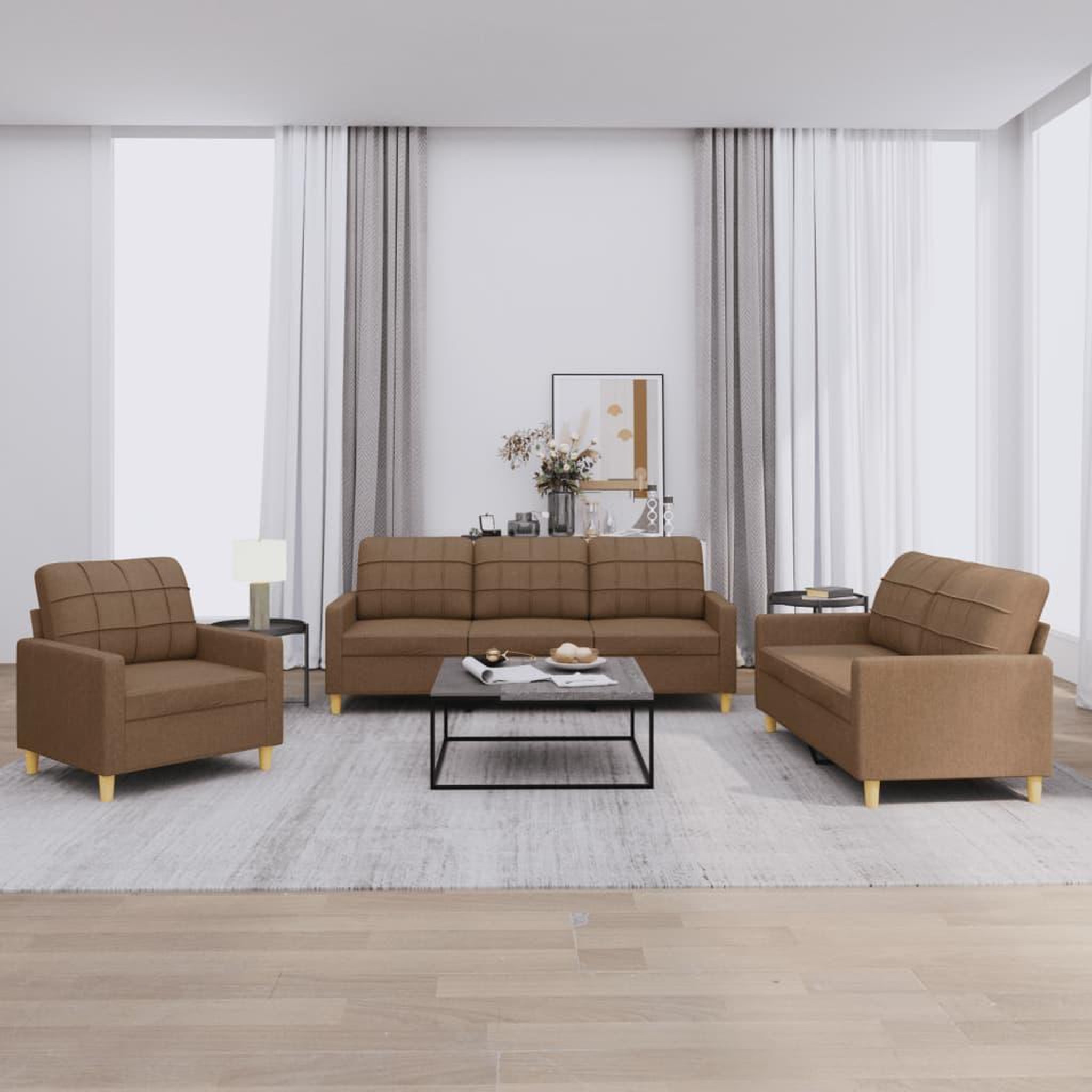 VIDAXL Ensemble de canapes 3 pcs avec coussins Marron Tissu
