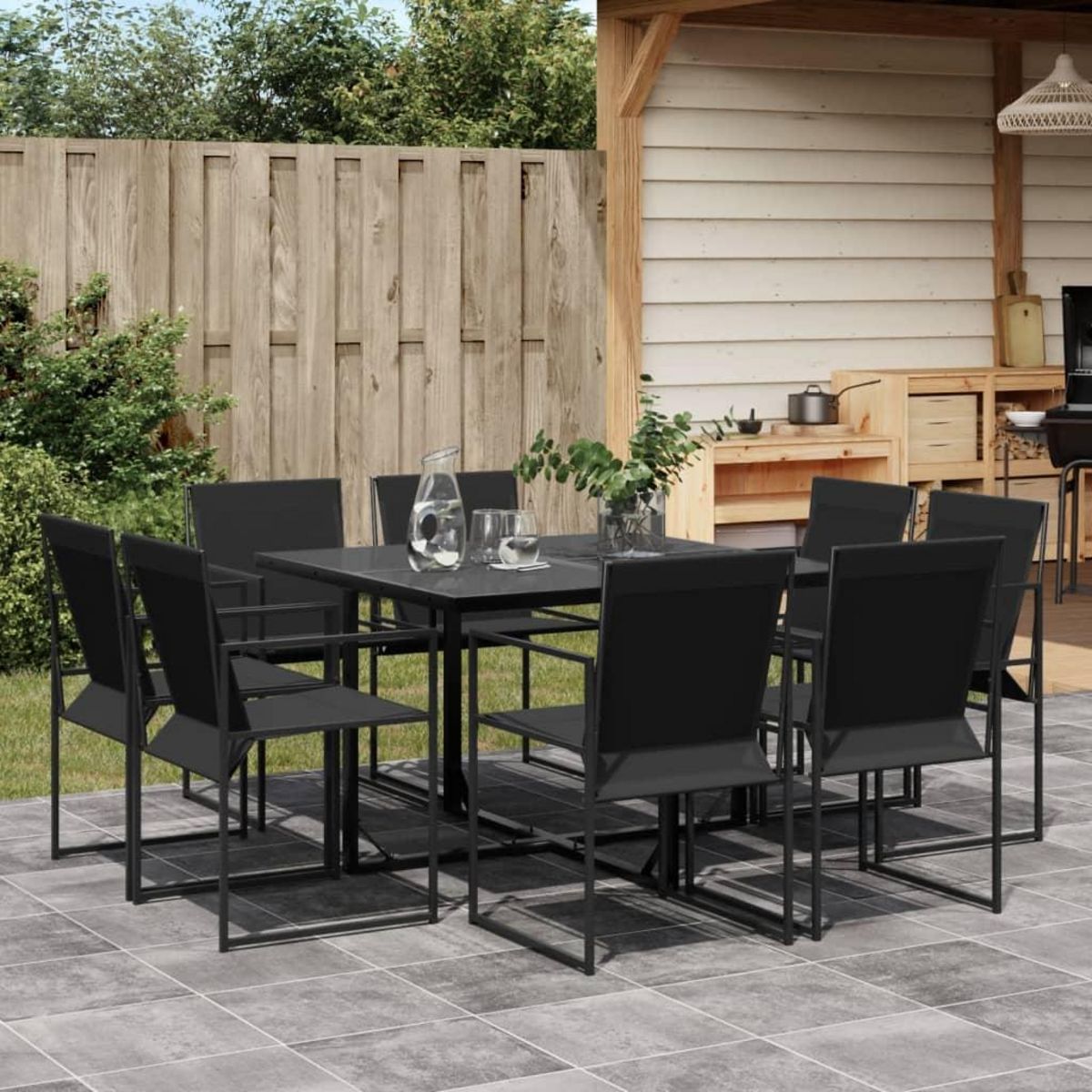 VIDAXL Ensemble a manger de jardin 9 pcs noir textilene
