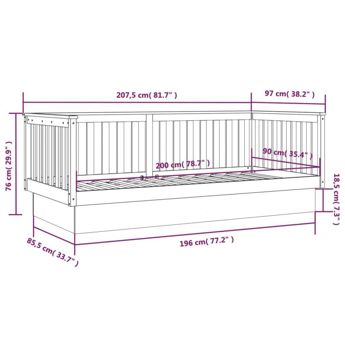 VIDAXL Lit de jour sans matelas marron miel 90x200 cm bois pin massif