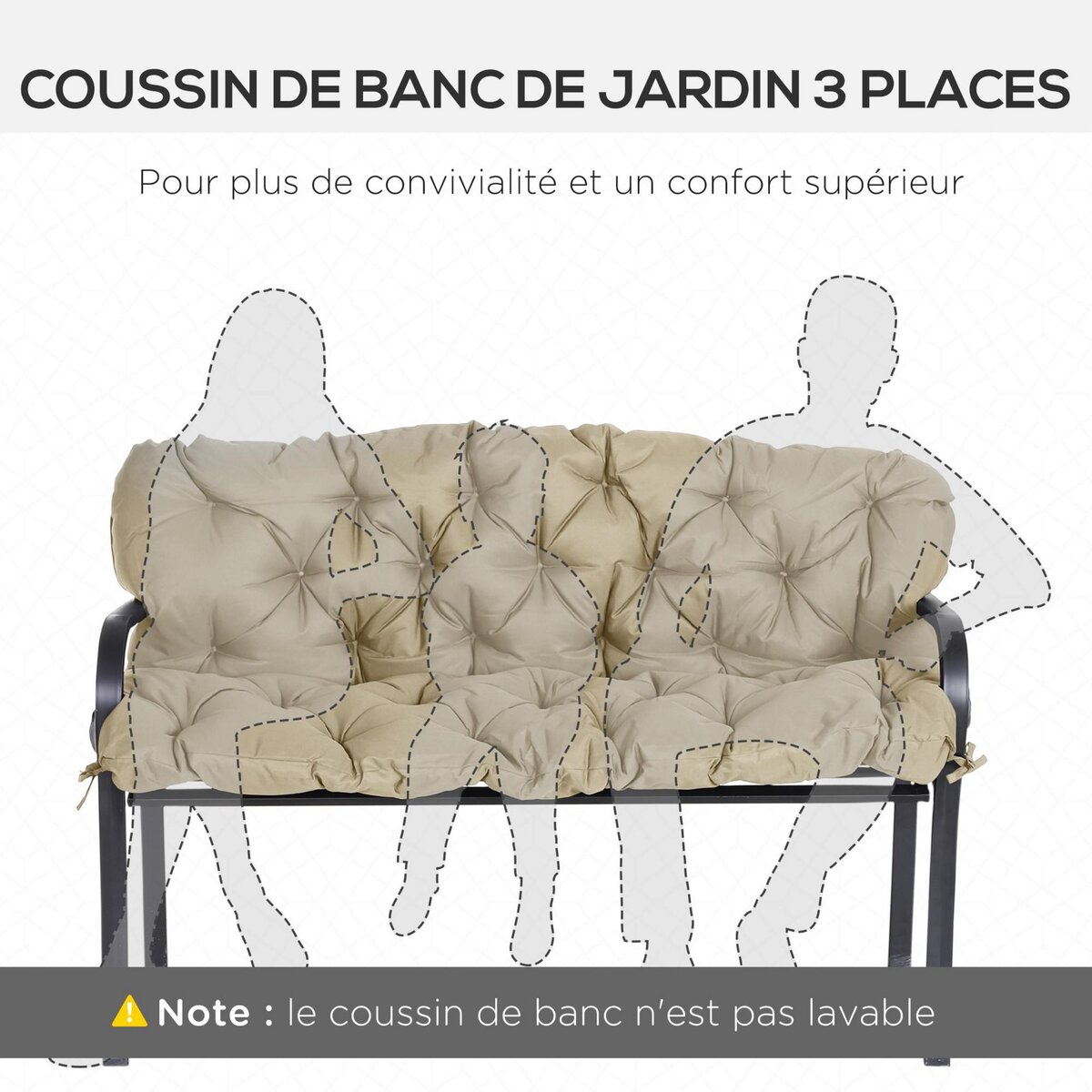OUTSUNNY Coussin matelas assise dossier pour banc de jardin balancelle canapé 3 places grand confort 150 x 98 x 8 cm kaki