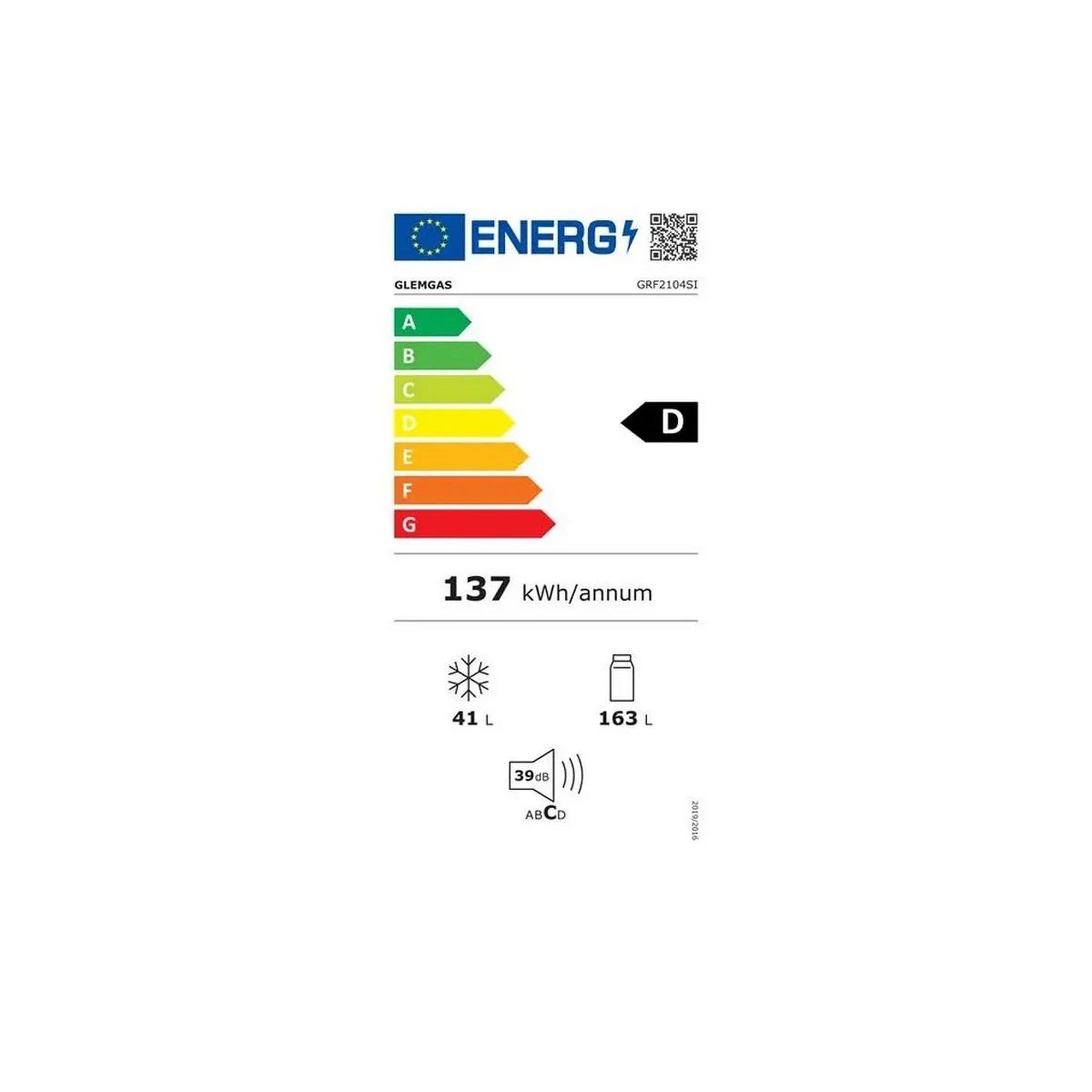 Voir la diapositive 2 : Glem Réfigérateur combiné 55cm 204l statique - grf2104si