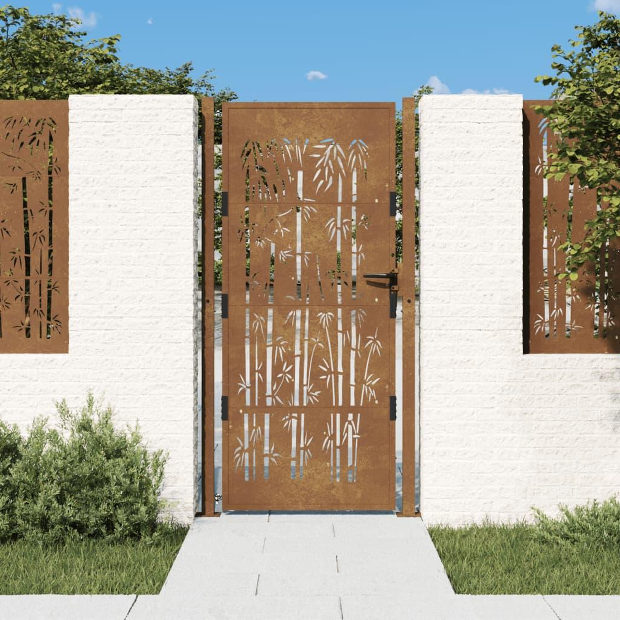 VIDAXL Portail de jardin 105x205 cm acier corten design de bambou