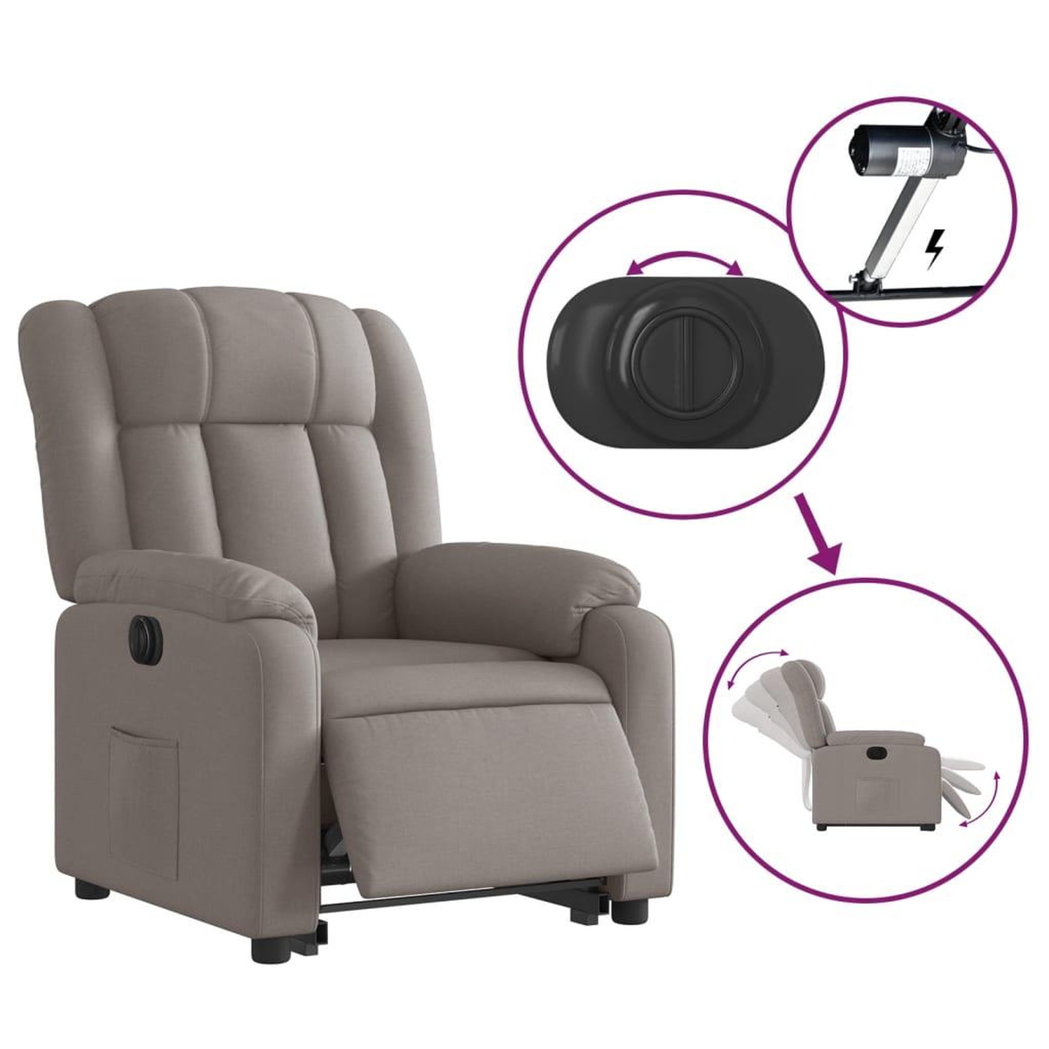Voir la diapositive 5 : VIDAXL Fauteuil inclinable electrique taupe tissu