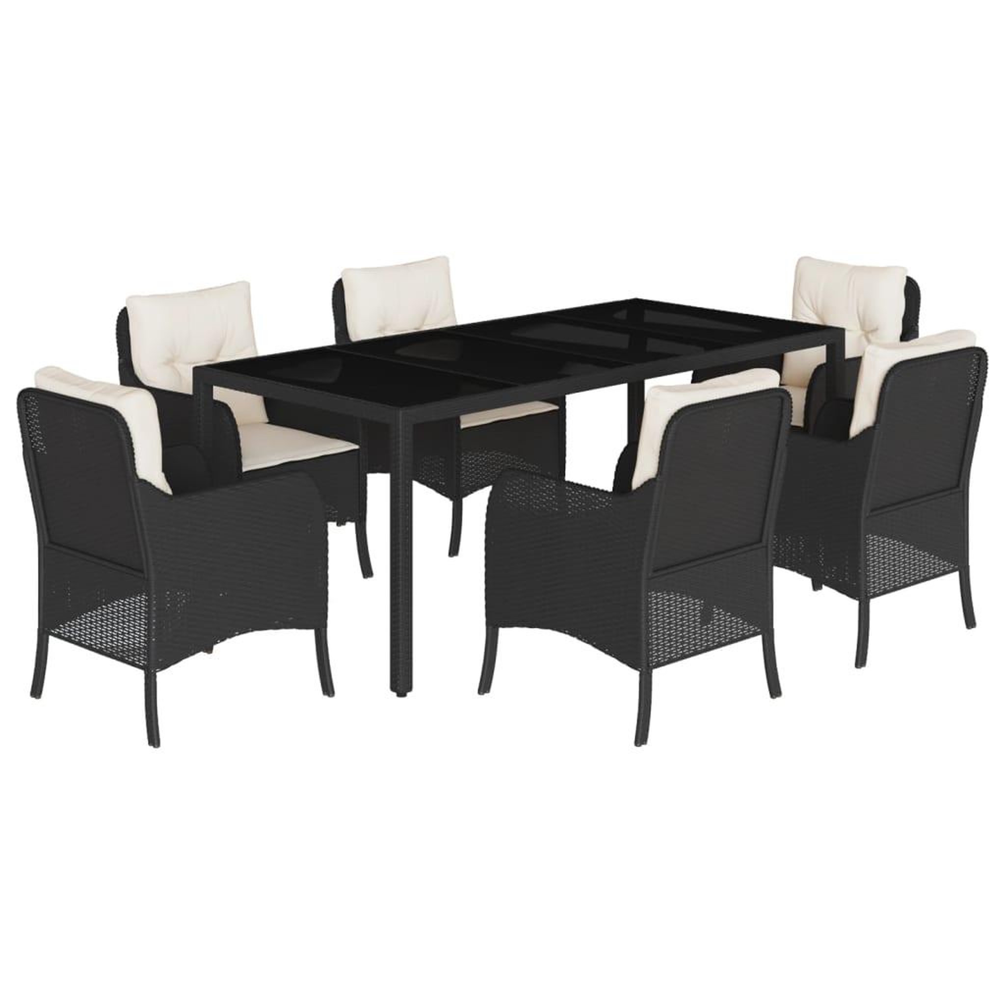 Voir la diapositive 2 : VIDAXL Ensemble a manger de jardin coussins 7pcs Noir Resine tressee