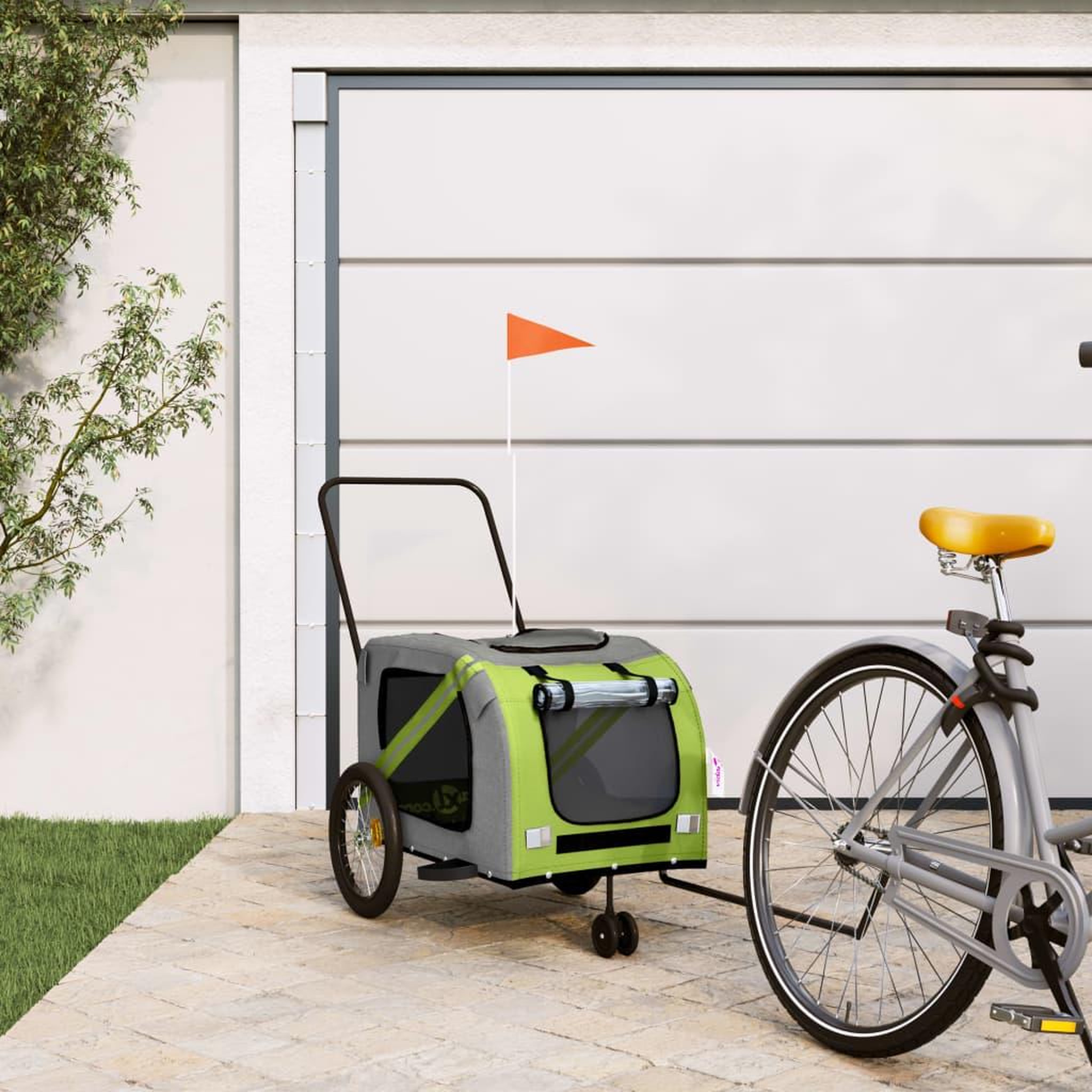VIDAXL Remorque de velo pour animaux de compagnie vert et gris