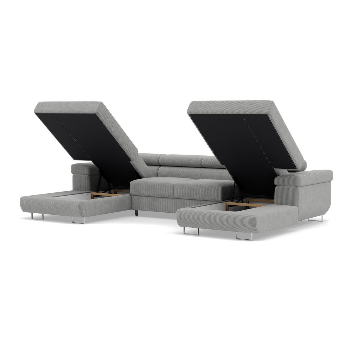 BEST MOBILIER Pablo - canapé panoramique en u - 7 places - convertible avec coffres et têtières réglables - en velours côtelé