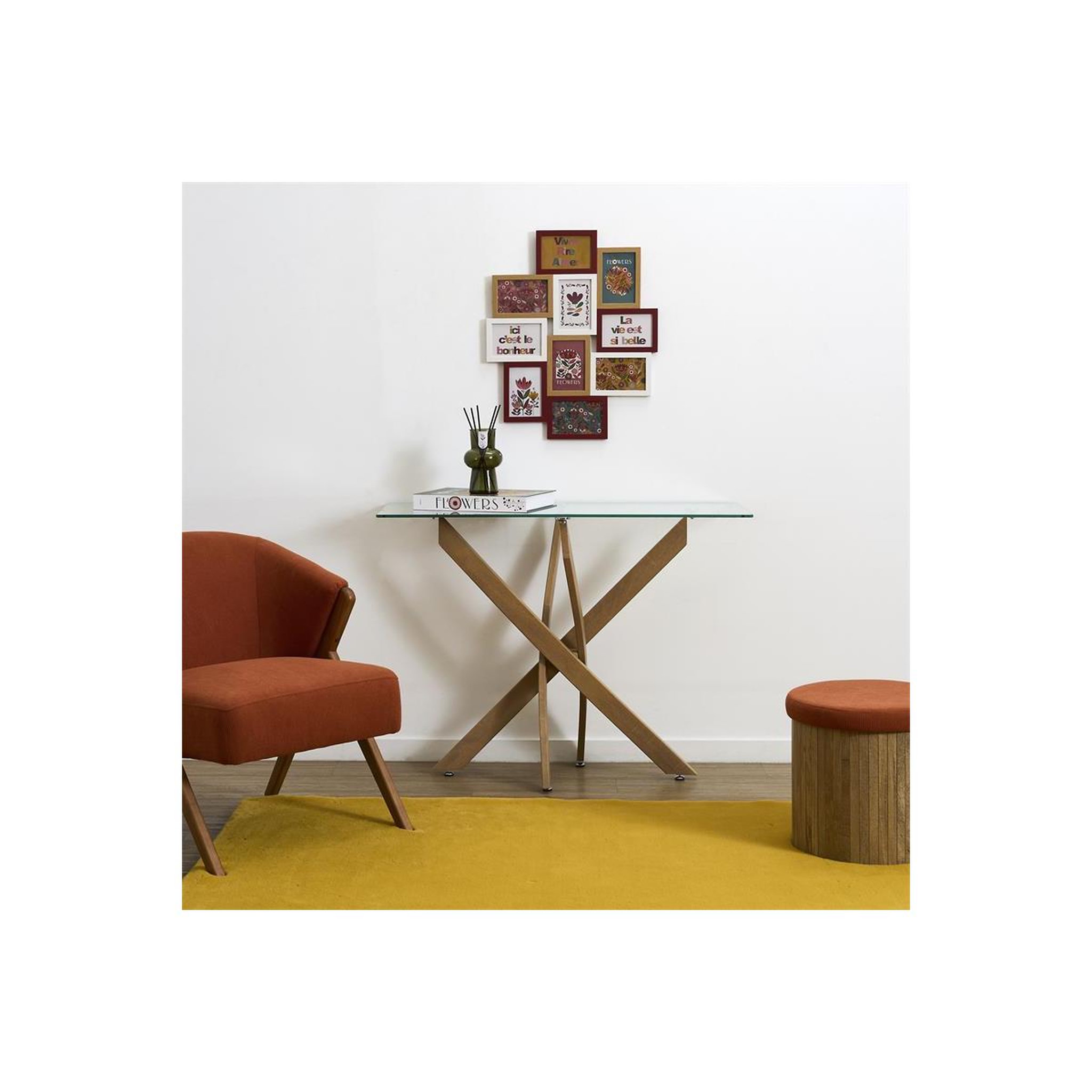 Voir la diapositive 5 : The Home Deco Factory Console en verre  heritage  100cm transparent