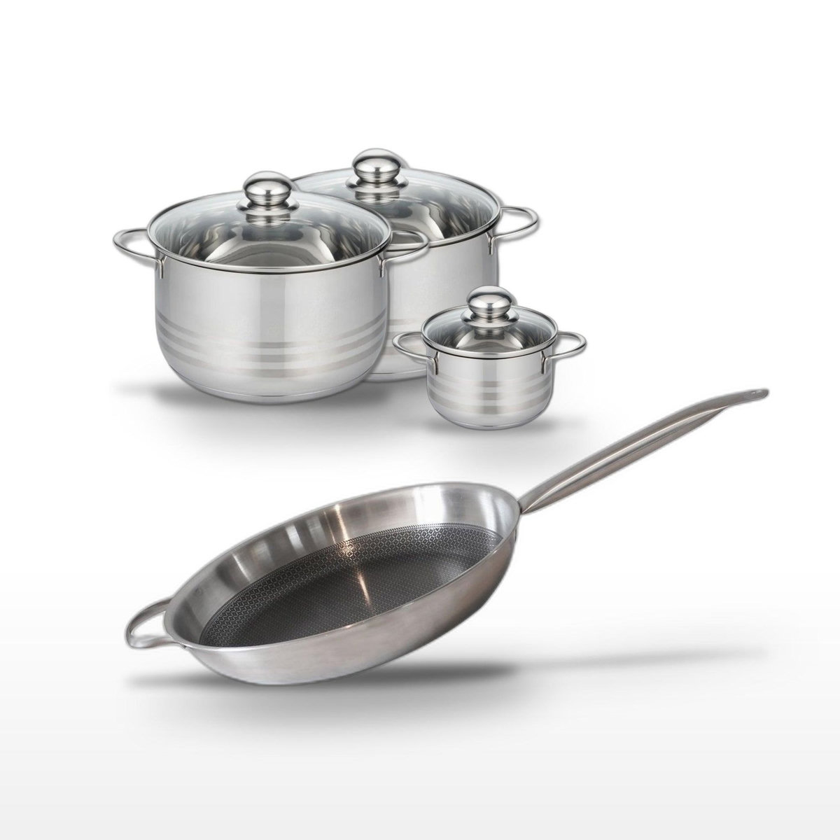 ELO Lot Poêle 32 cm et 3 Faitouts 12/20/24 cm Elo Relief Solution