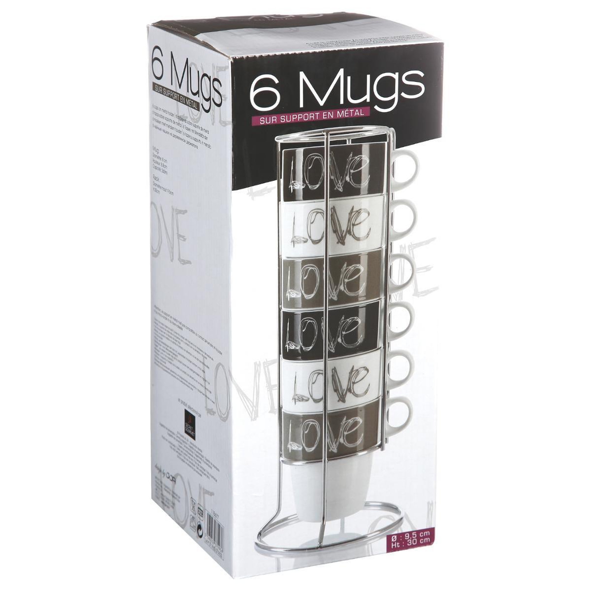 Voir la diapositive 6 : SECRET DE GOURMET Lot de 6 mugs avec rack   love  26cl beige