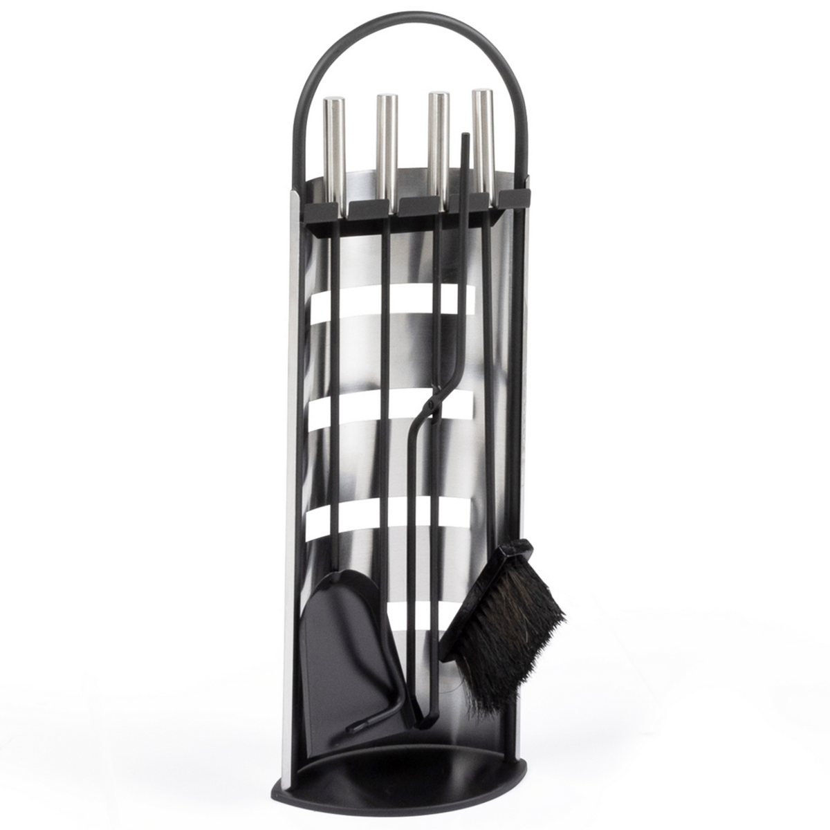 ID MARKET Ensemble serviteur de cheminée noir inox 5 éléments pelle balai tisonnier pince avec support