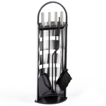 ID MARKET Ensemble serviteur de cheminée noir inox 5 éléments pelle balai tisonnier pince avec support