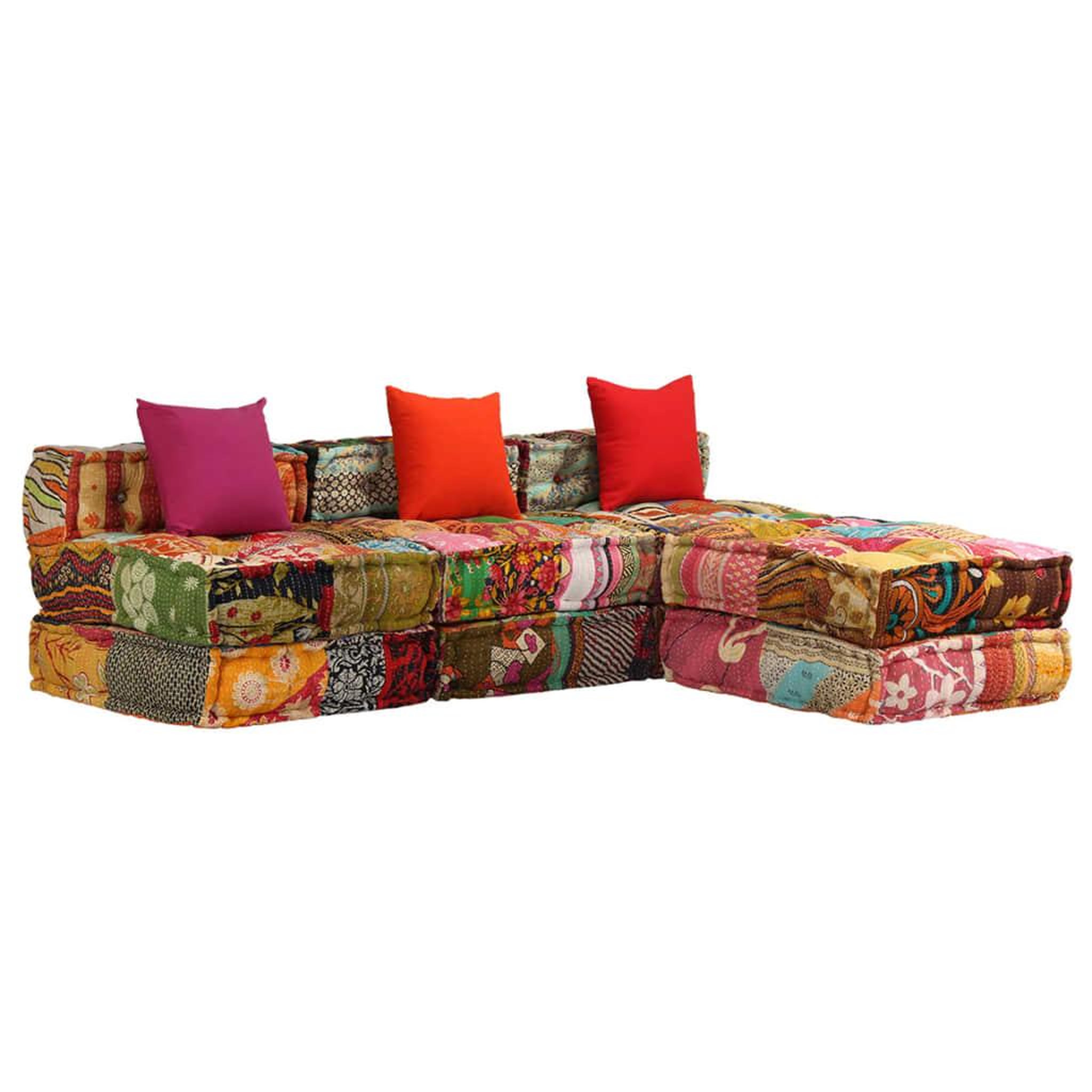 Voir la diapositive 1 : VIDAXL Pouf modulaire a 3 places Patchwork Tissu
