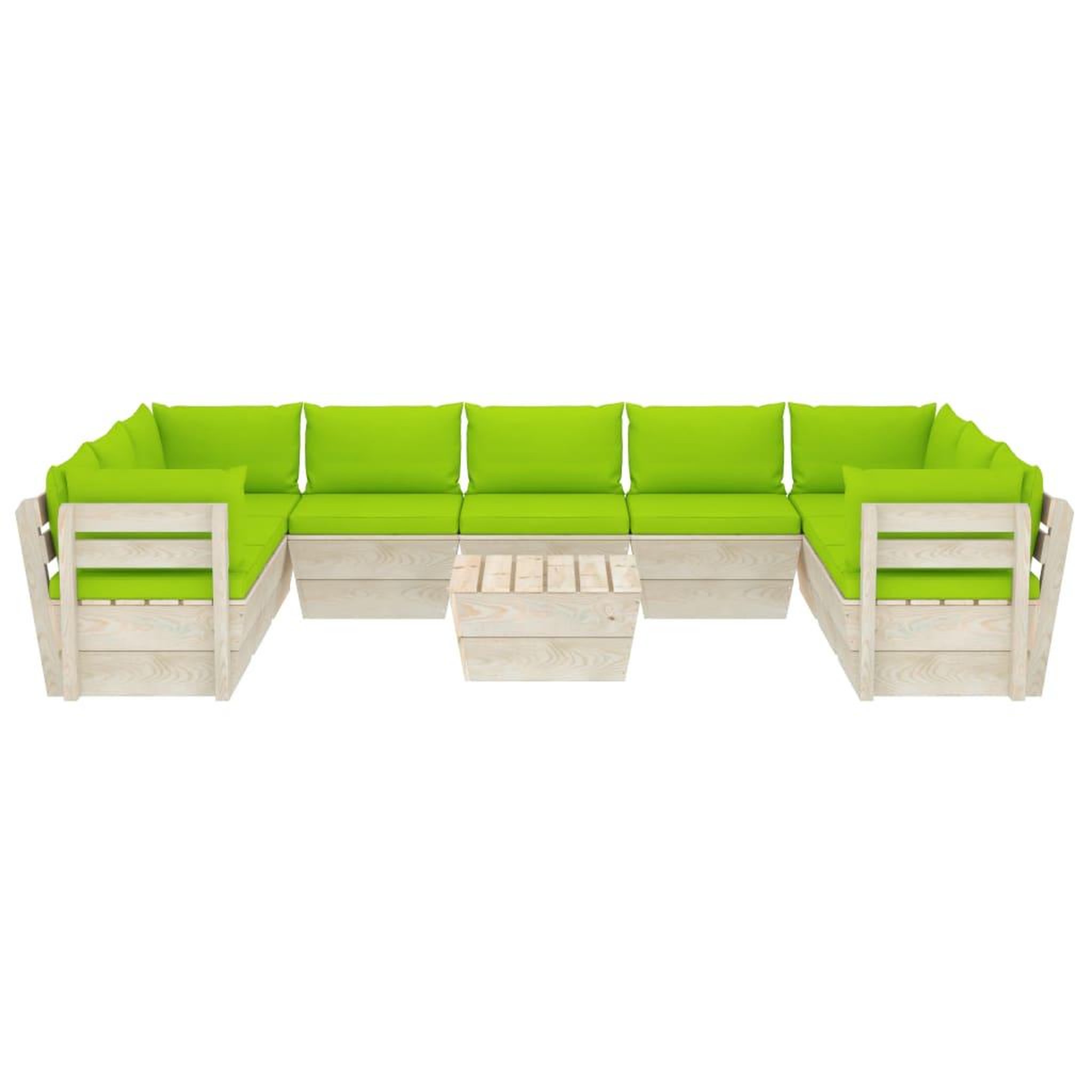 Voir la diapositive 3 : VIDAXL Salon de jardin palette 10 pcs avec coussins bois d'epicea