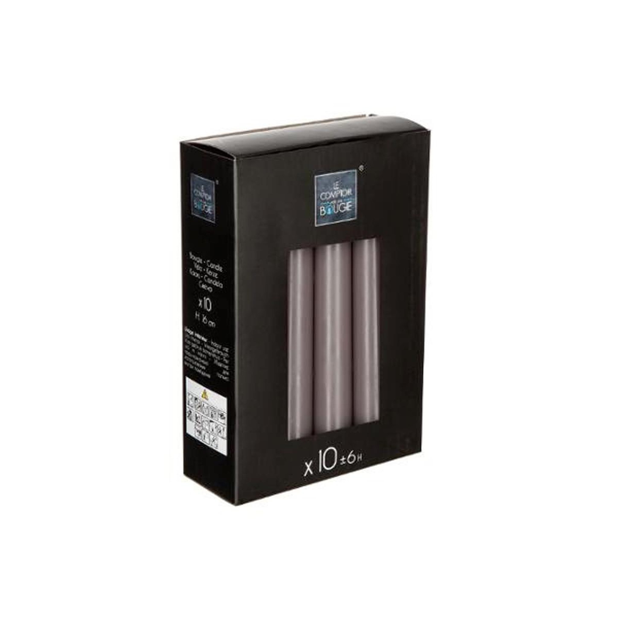 Voir la diapositive 3 : COMPTOIR DE LA BOUGIE Lot de 10 bougies bâton  hugo  16cm taupe