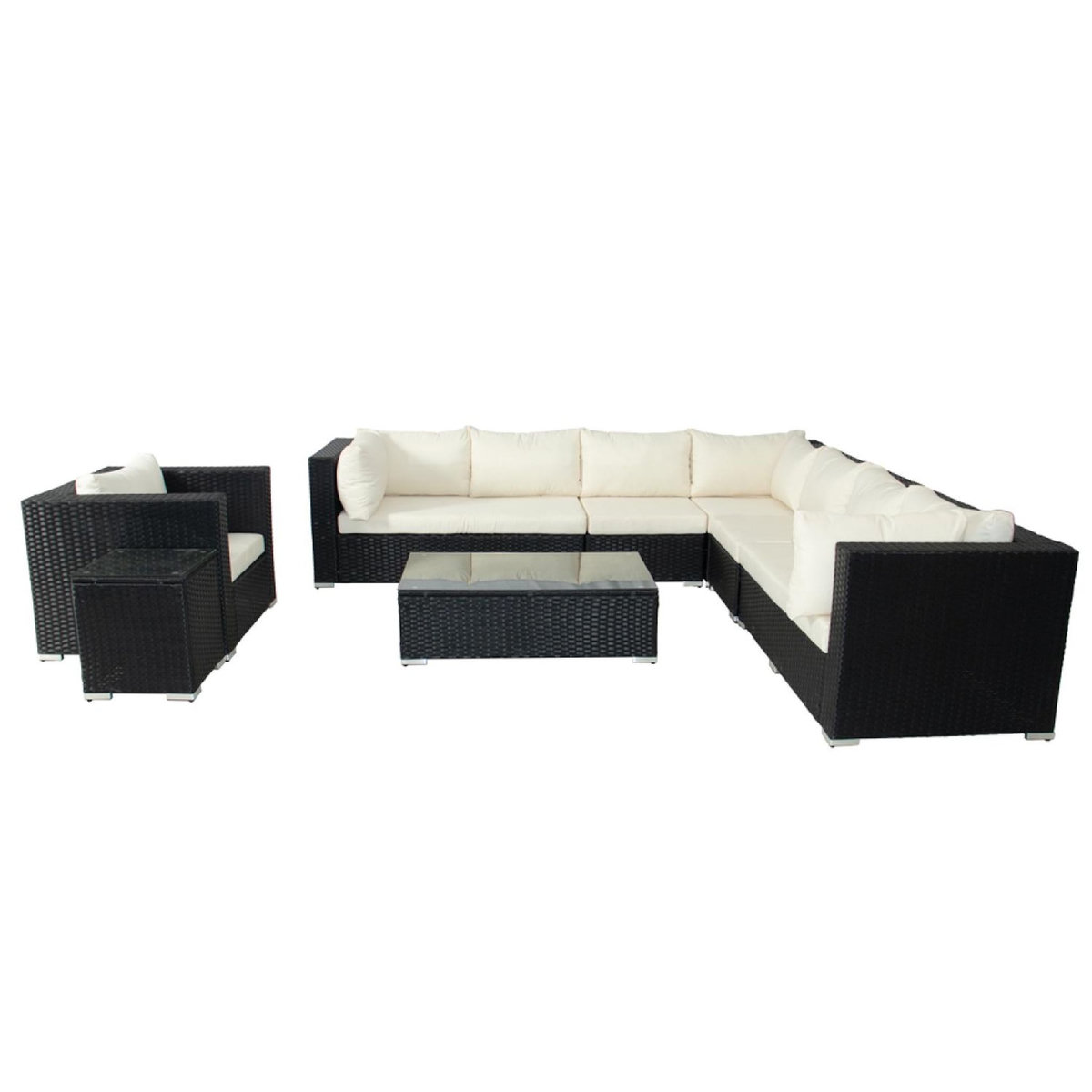 CONCEPT USINE Salon de jardin panoramique 8 places en résine tressée noir et blanc SALENTO