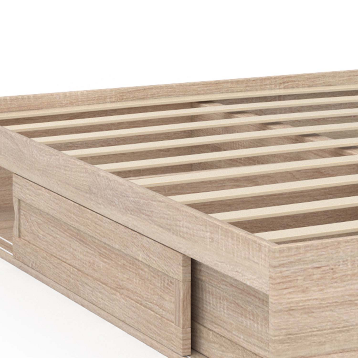 ID MARKET Cadre de lit double SALEM avec rangements et sommier 140 x 190 cm façon hêtre