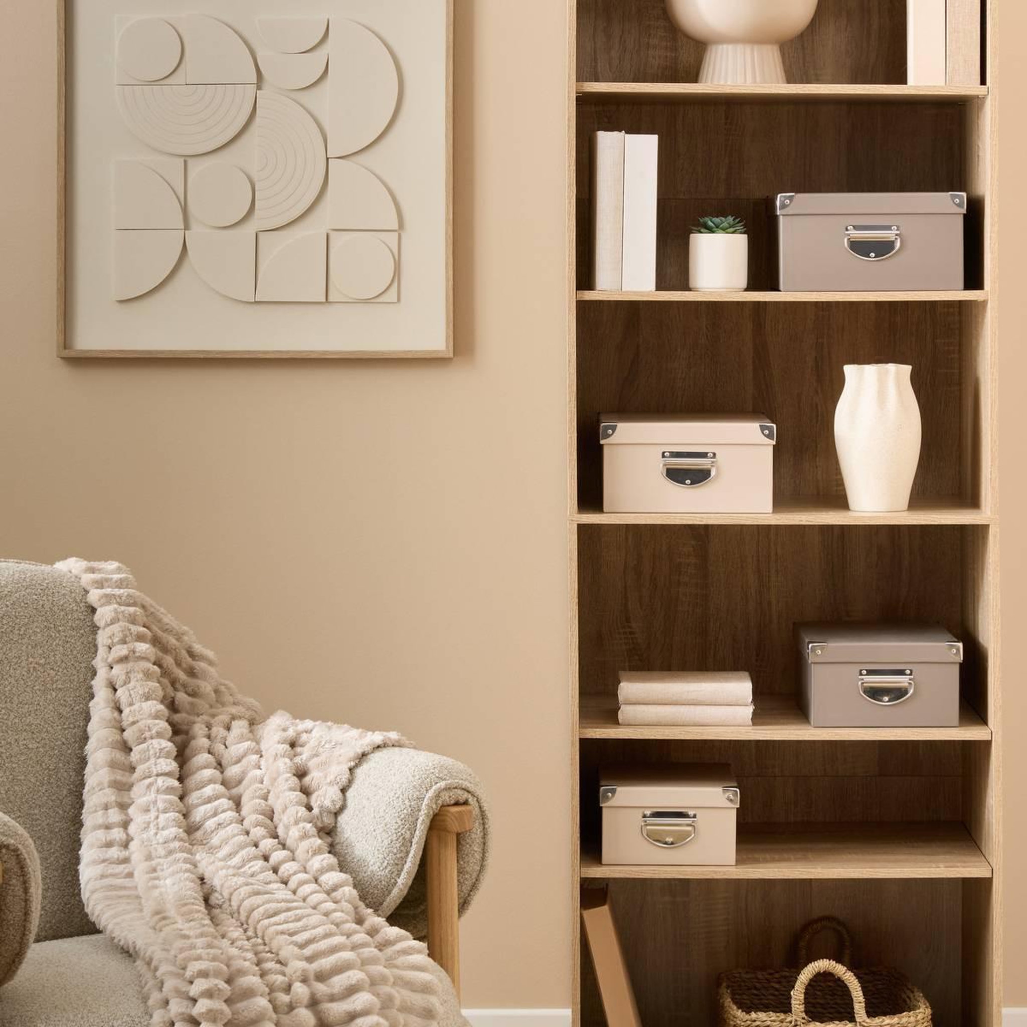 Voir la diapositive 2 : FIVE Lot de 4 boîtes de rangement  box'  40cm beige & taupe