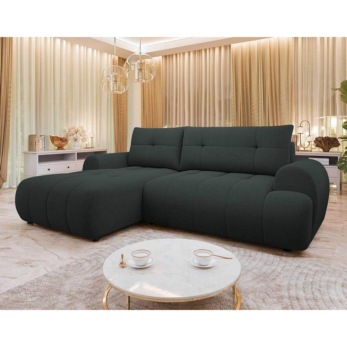 BEST MOBILIER Luzzio - canapé d'angle gauche 4 places convertible avec coffre en tissu texturé