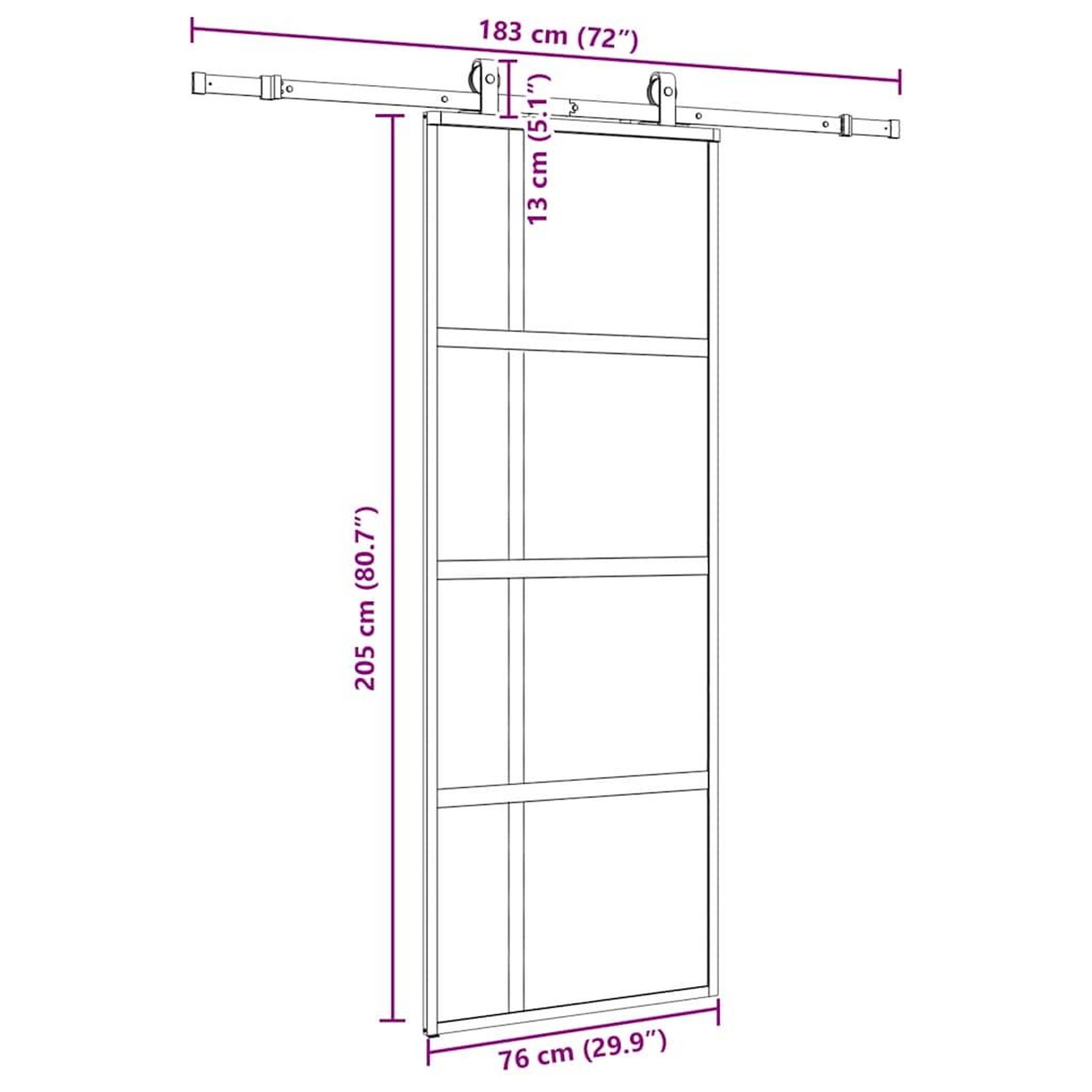 Voir la diapositive 6 : VIDAXL Porte coulissante kit quincaillerie noir 76x205 cm verre trempe
