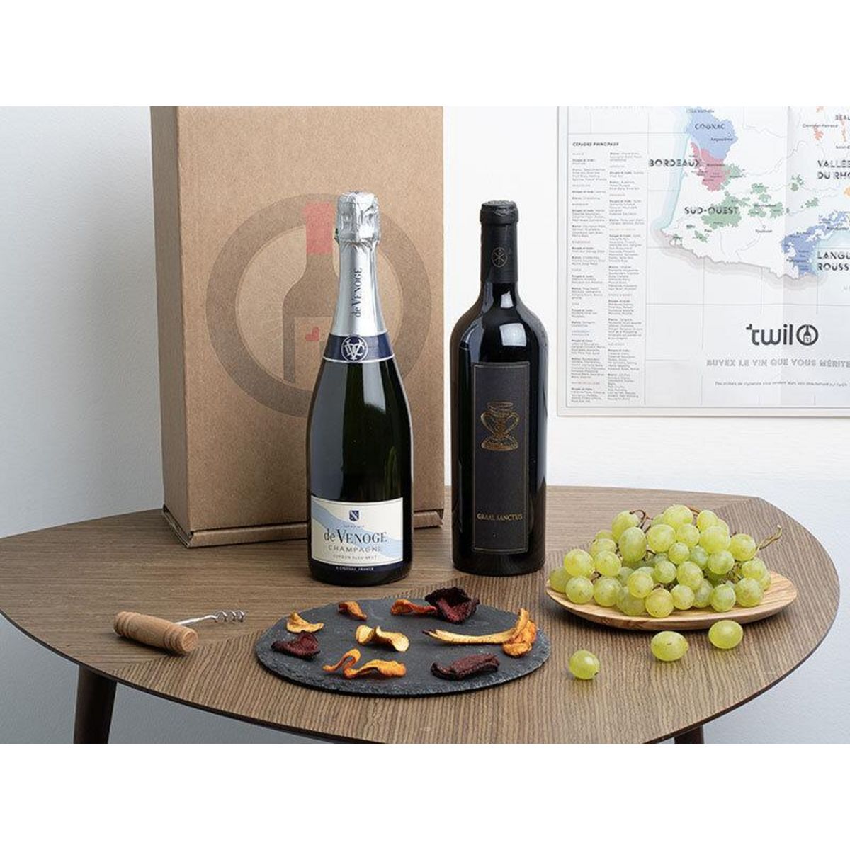 Smartbox Coffret de 2 bouteilles : vin rouge et champagne livrés à domicile - Coffret Cadeau Gastronomie