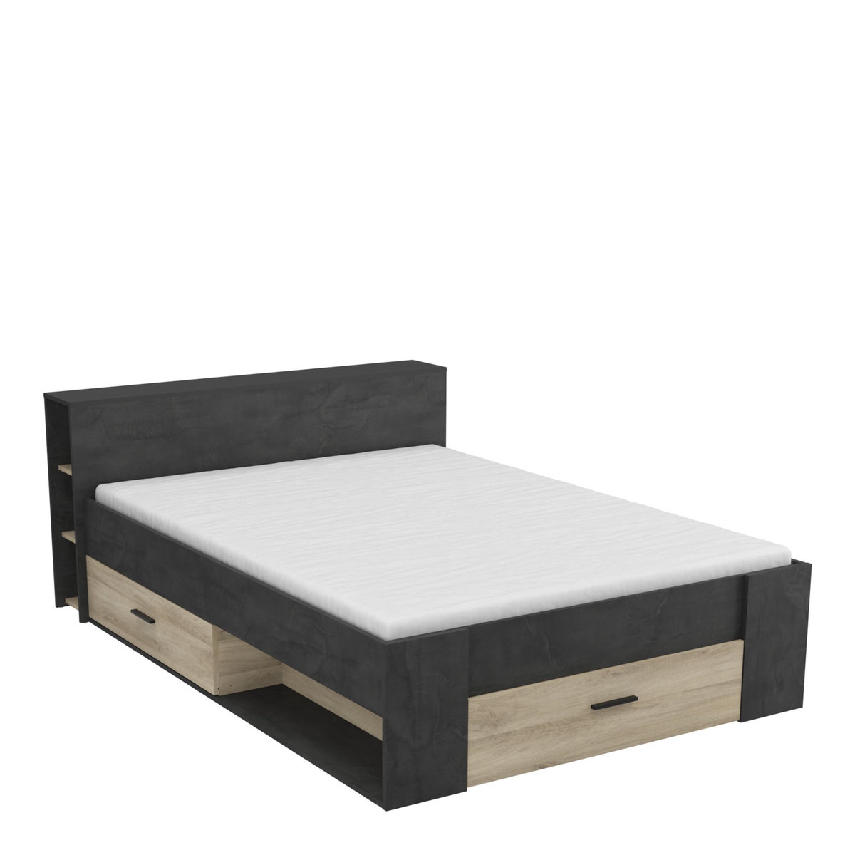 Lit 140 x190 cm avec tête de lit et rangements ILIAN