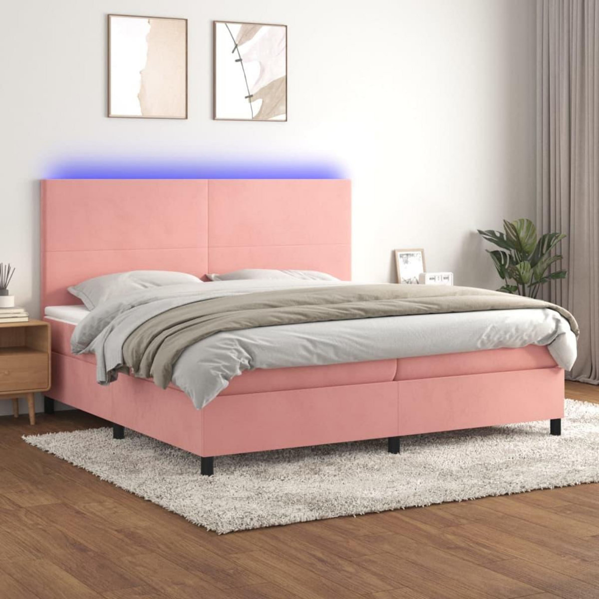 VIDAXL Sommier a lattes de lit et matelas LED Rose 200x200 cm Velours