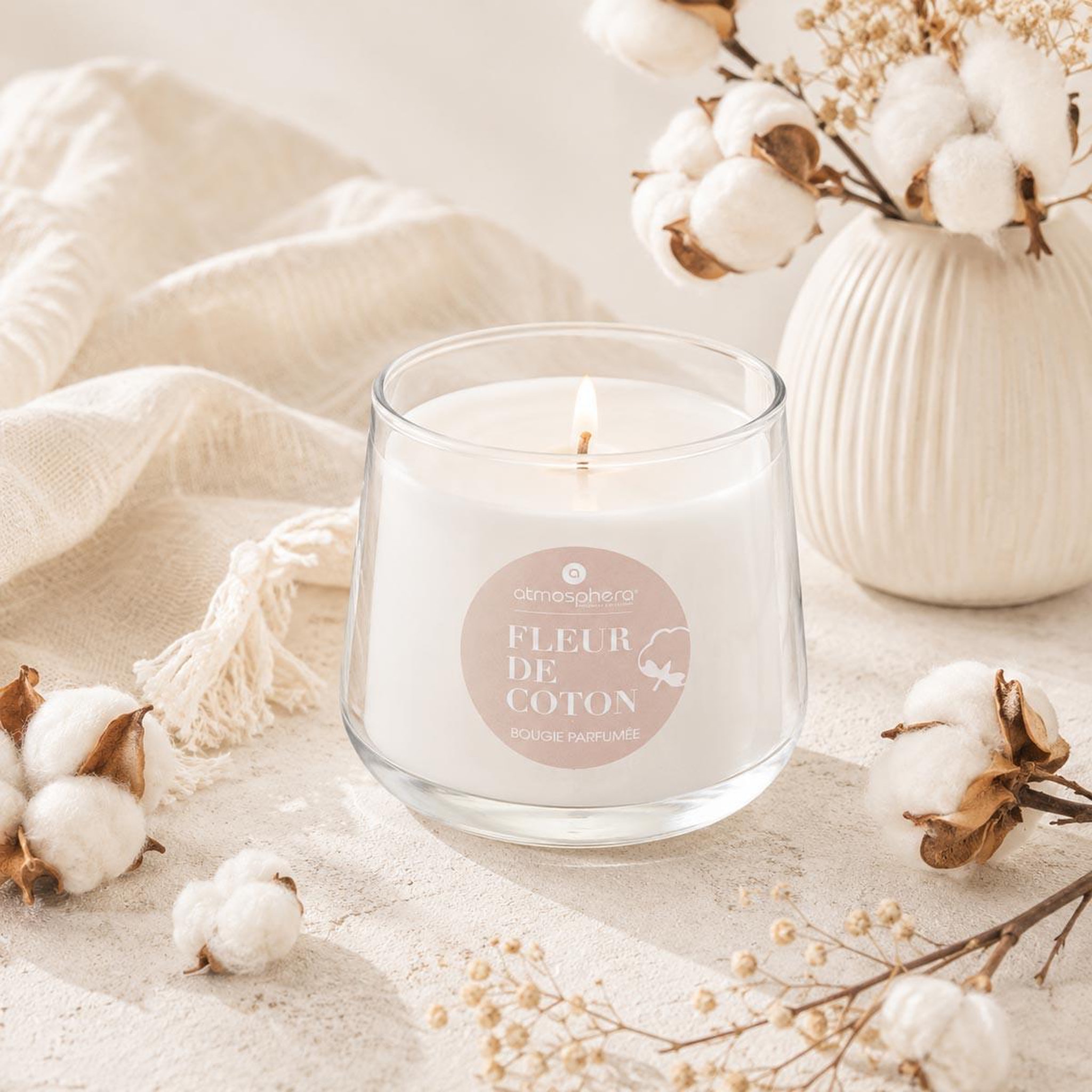 Voir la diapositive 3 : ATMOSPHERA Bougie parfumée en verre  izor  110g fleur de coton