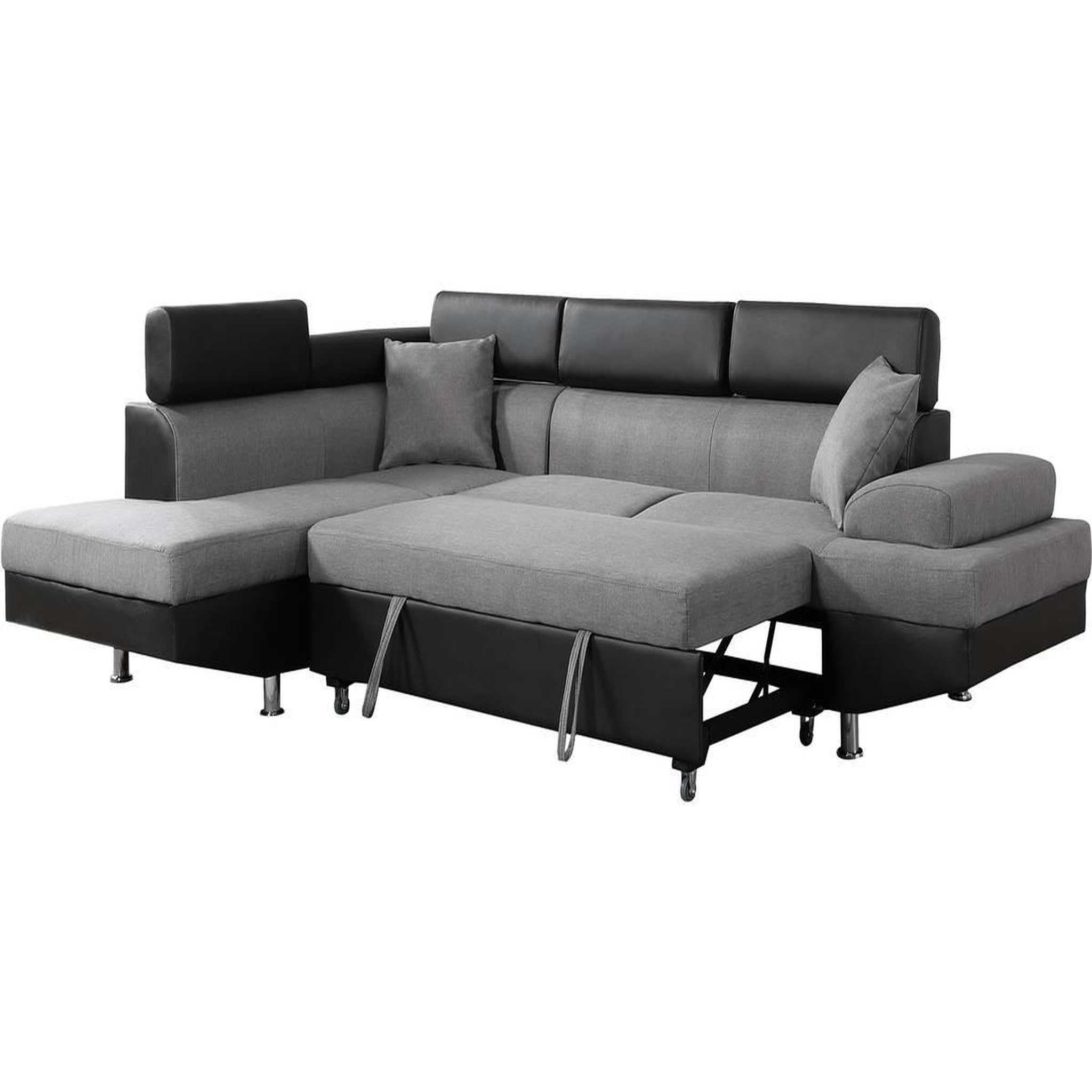 Voir la diapositive 1 : Habitat et Jardin Canapé d'angle convertible  Sophia luxe  - 265 x 190.5 x 80/91 cm - Noir / Gris - 5 places - Angle gauche