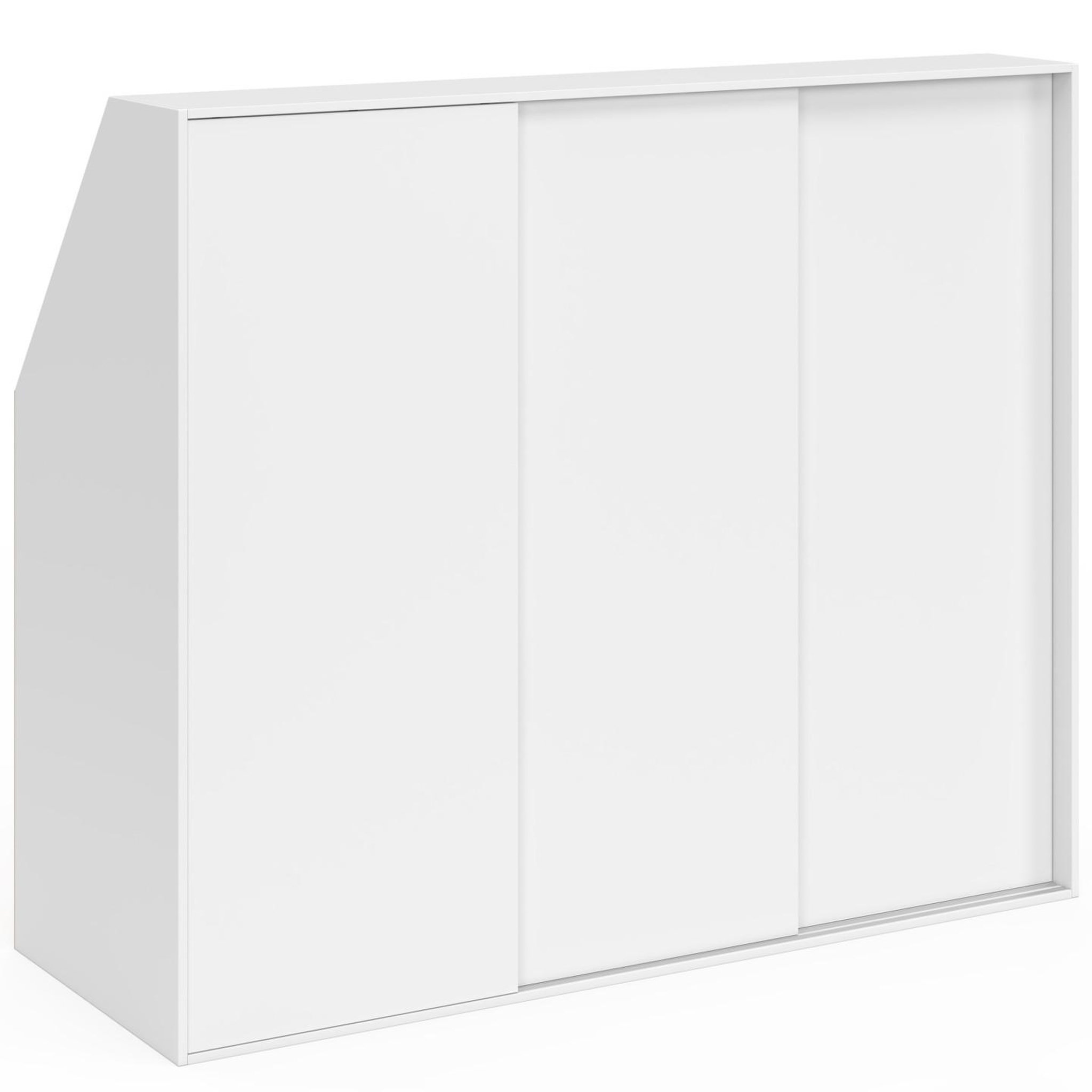 Voir la diapositive 4 : ID MARKET Armoire sous pente 3 portes coulissantes 3 niveaux tomi 130 x 50 x 70/110 cm blanc