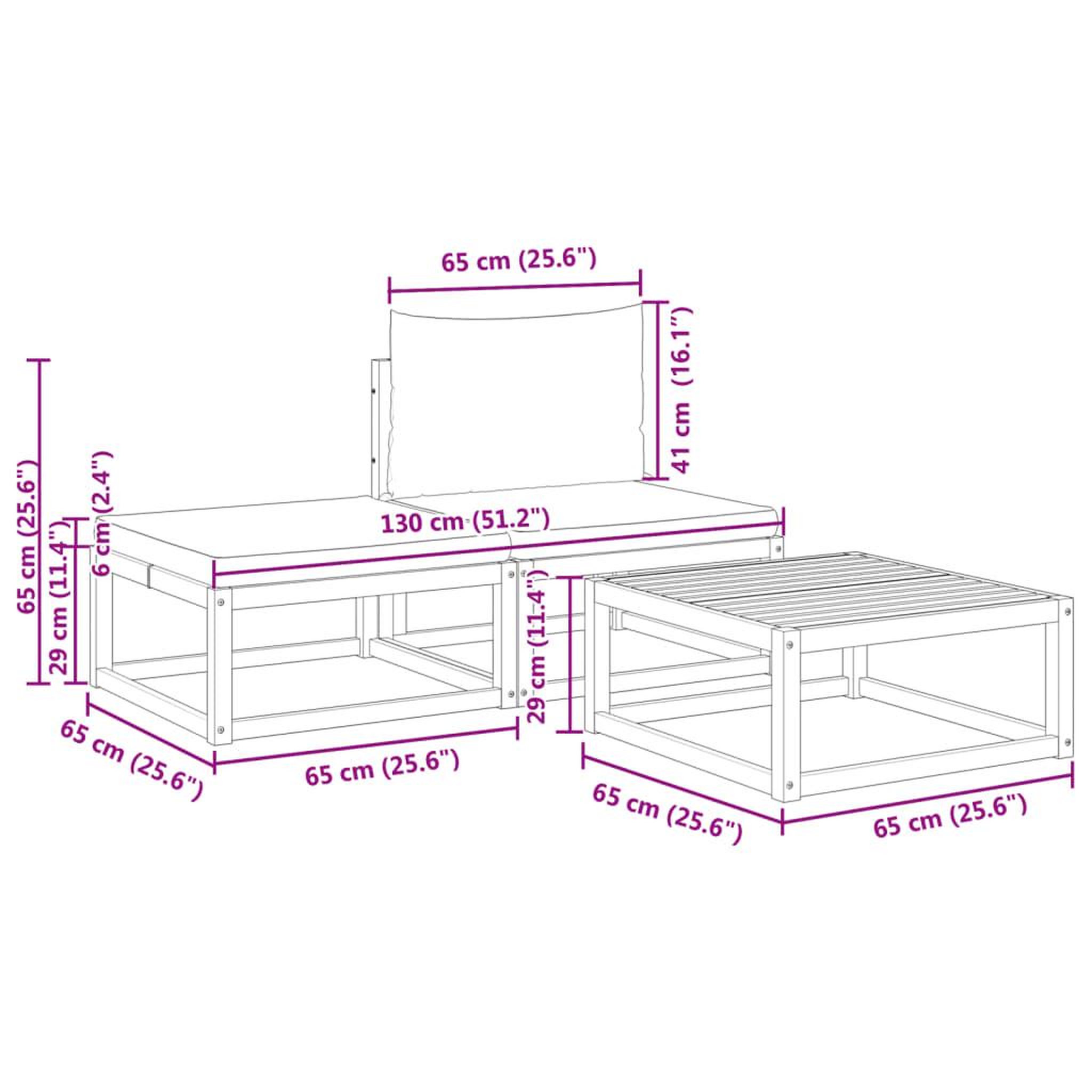 Voir la diapositive 6 : VIDAXL Salon de jardin avec coussins 3 pcs bois massif d'acacia