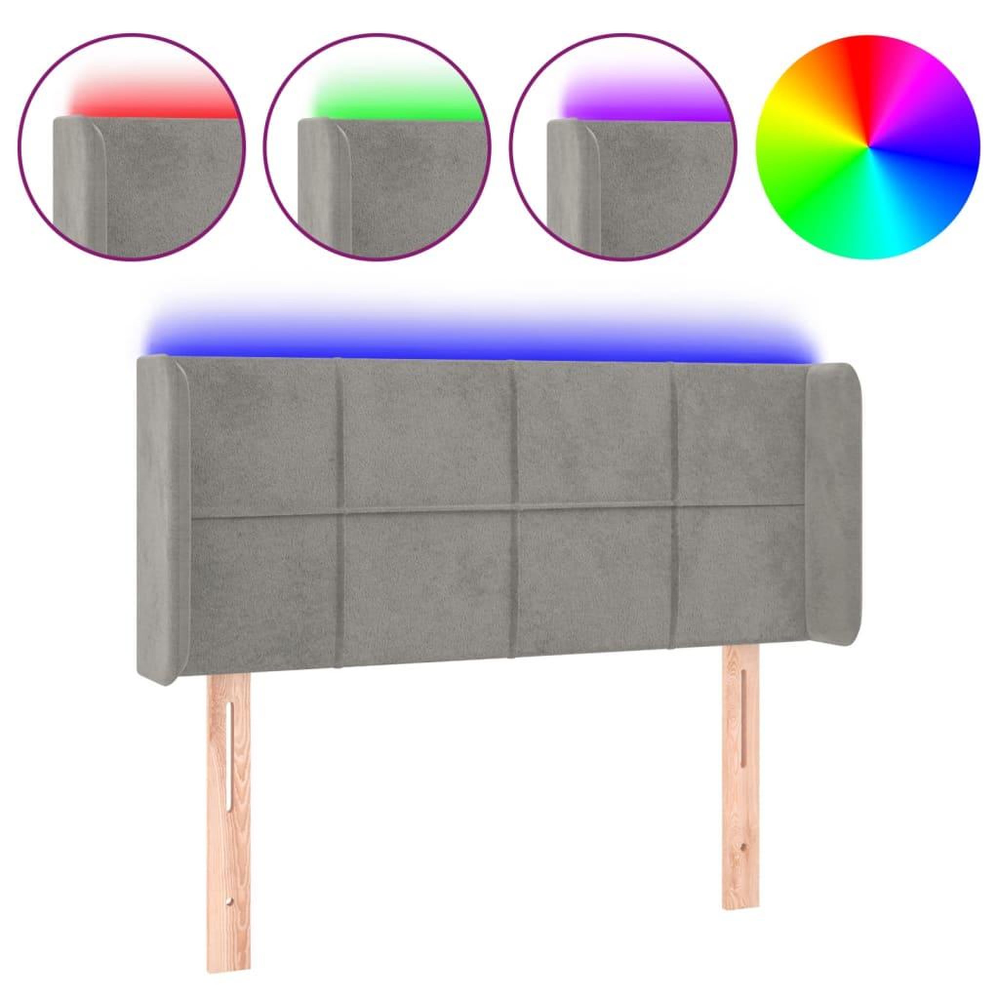 Voir la diapositive 2 : VIDAXL Tete de lit a LED Gris clair 103x16x78/88 cm Velours