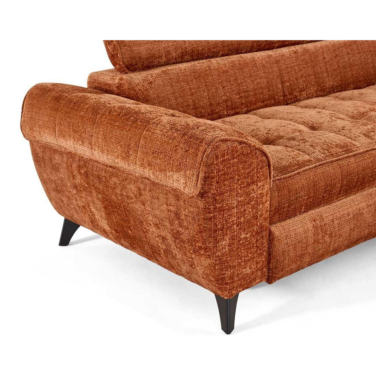 LISA DESIGN Marlo - canapé d'angle droit 5 places convertible avec coffre et têtières en velours texturé