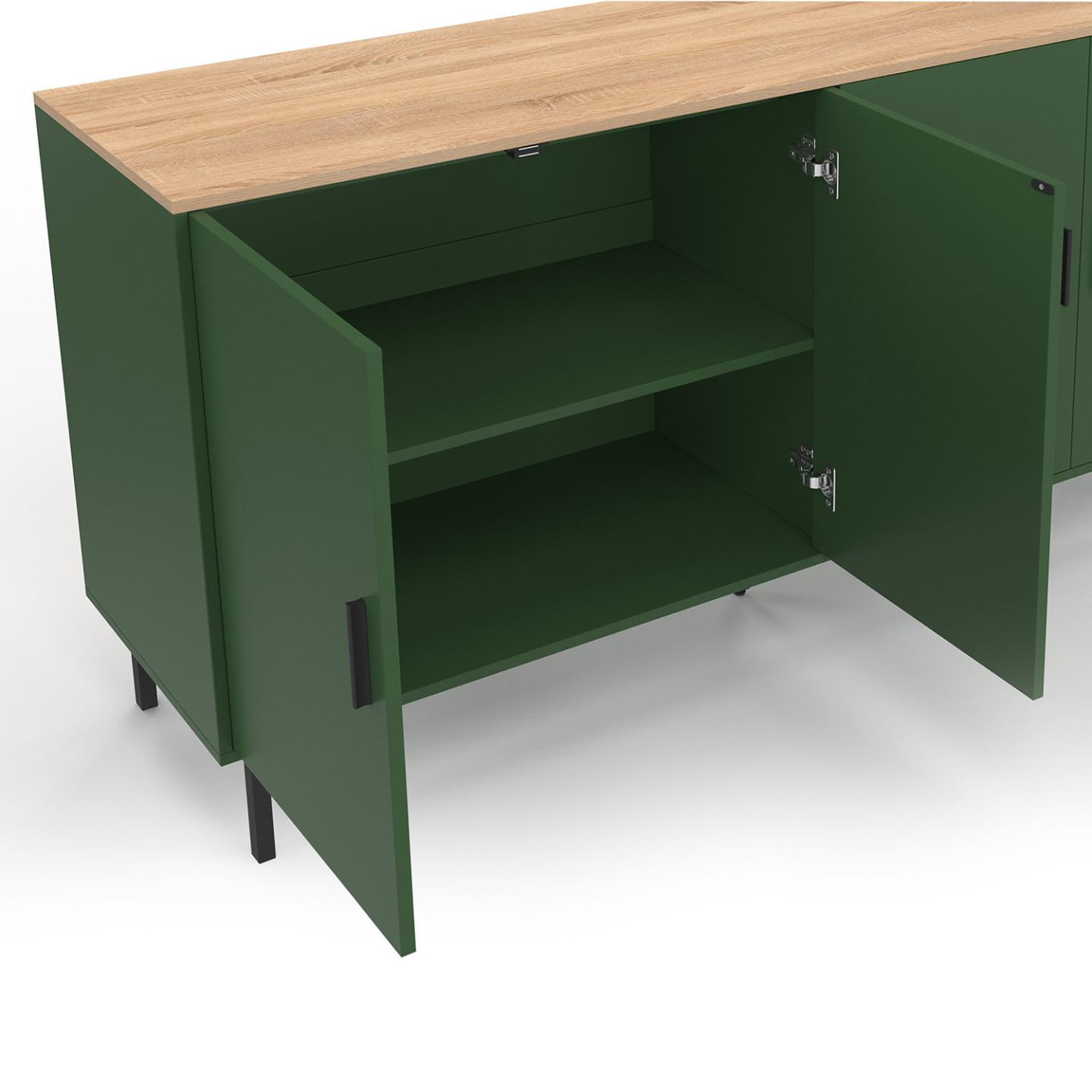 Voir la diapositive 6 : ID MARKET Buffet 160 cm kelia 4 portes vert kaki et plateau bois