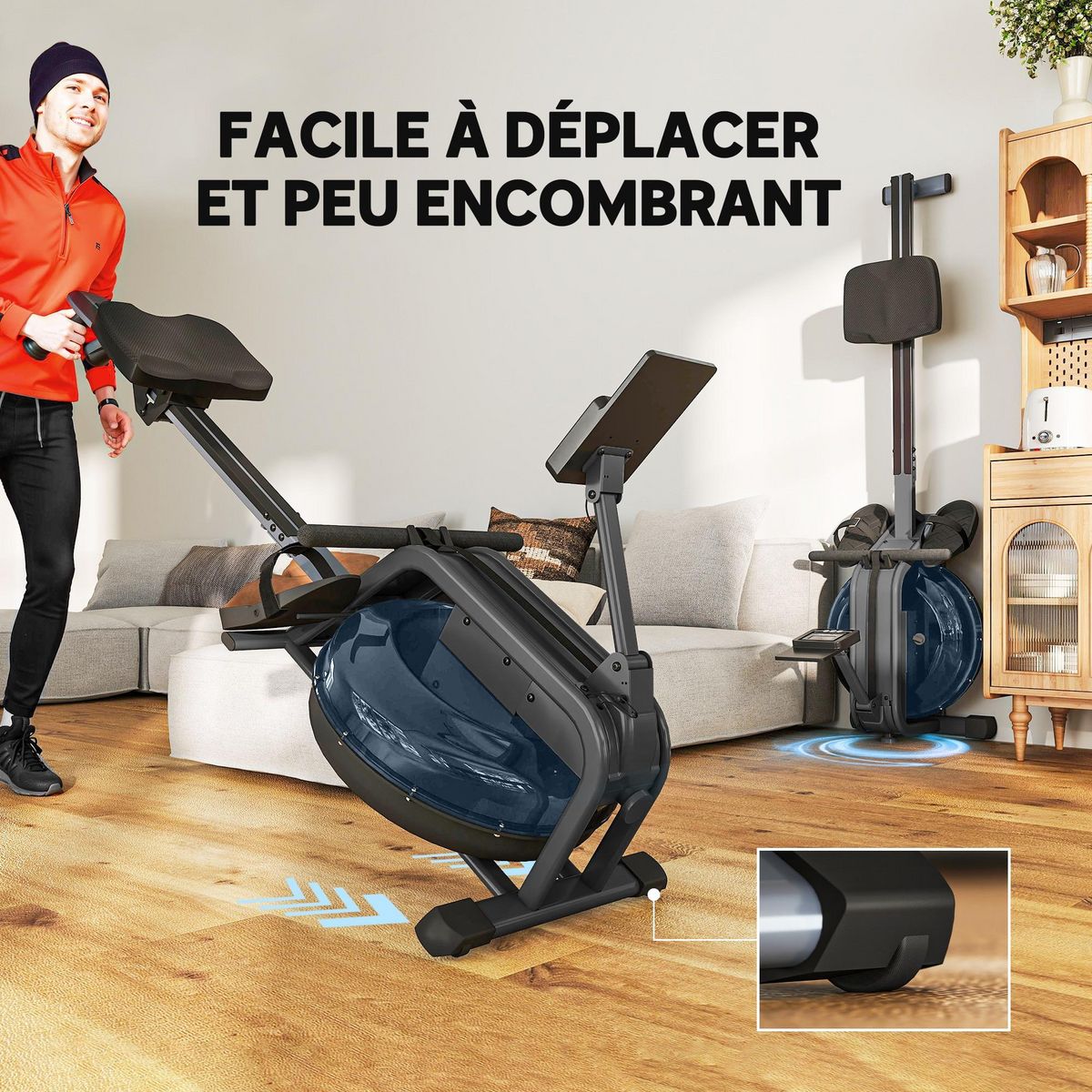 HOMCOM Rameur à eau rameur pliable 6 niveaux de résistance écran LCD multifonction support tablette noir