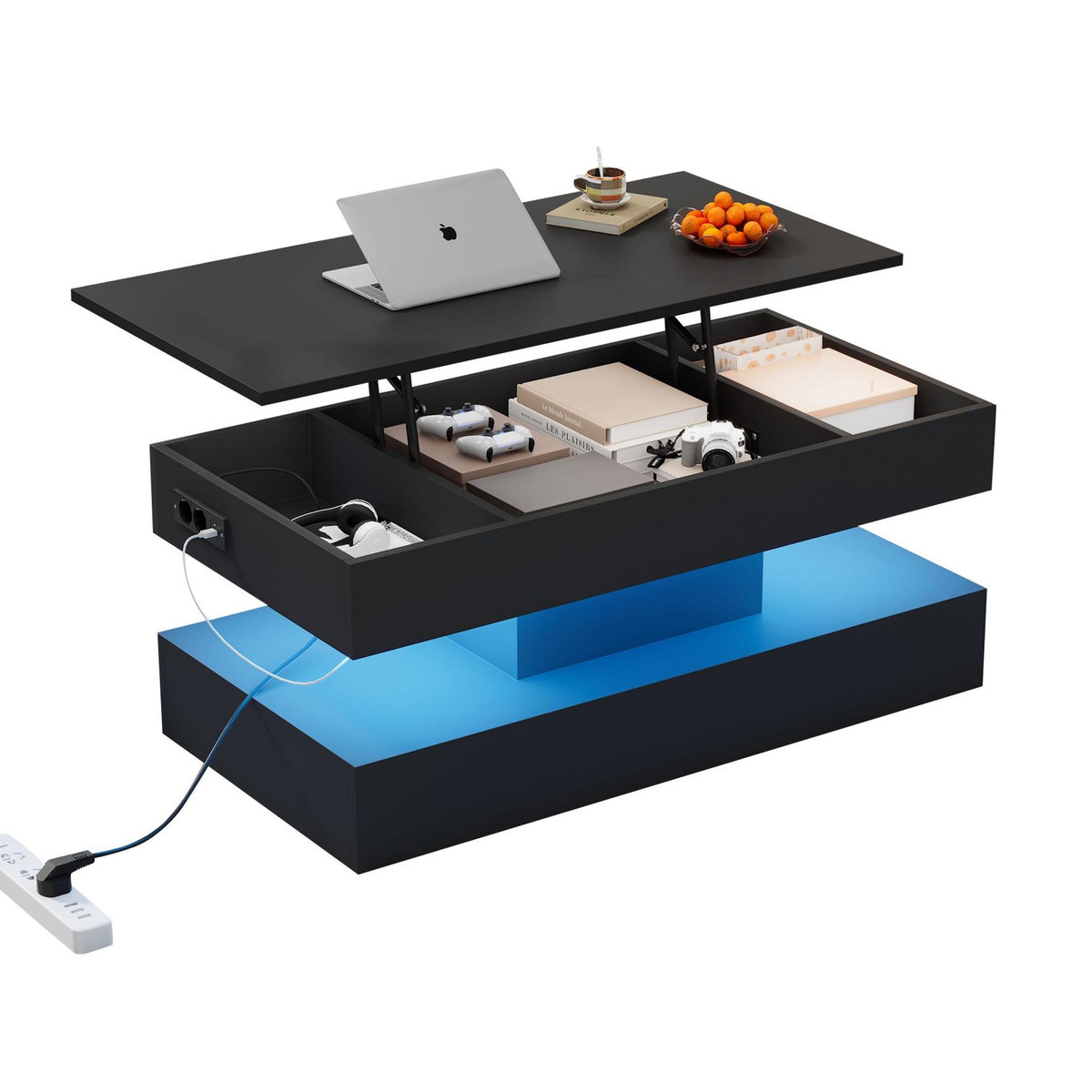 MERAX Table Basse Avec Plateau Relevable Noir