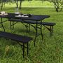 Voir la diapositive 6 : OUTSUNNY Ensemble table 2 bancs pliables avec poignées - usage pique-nique camping - métal époxy HDPE effet rotin noir