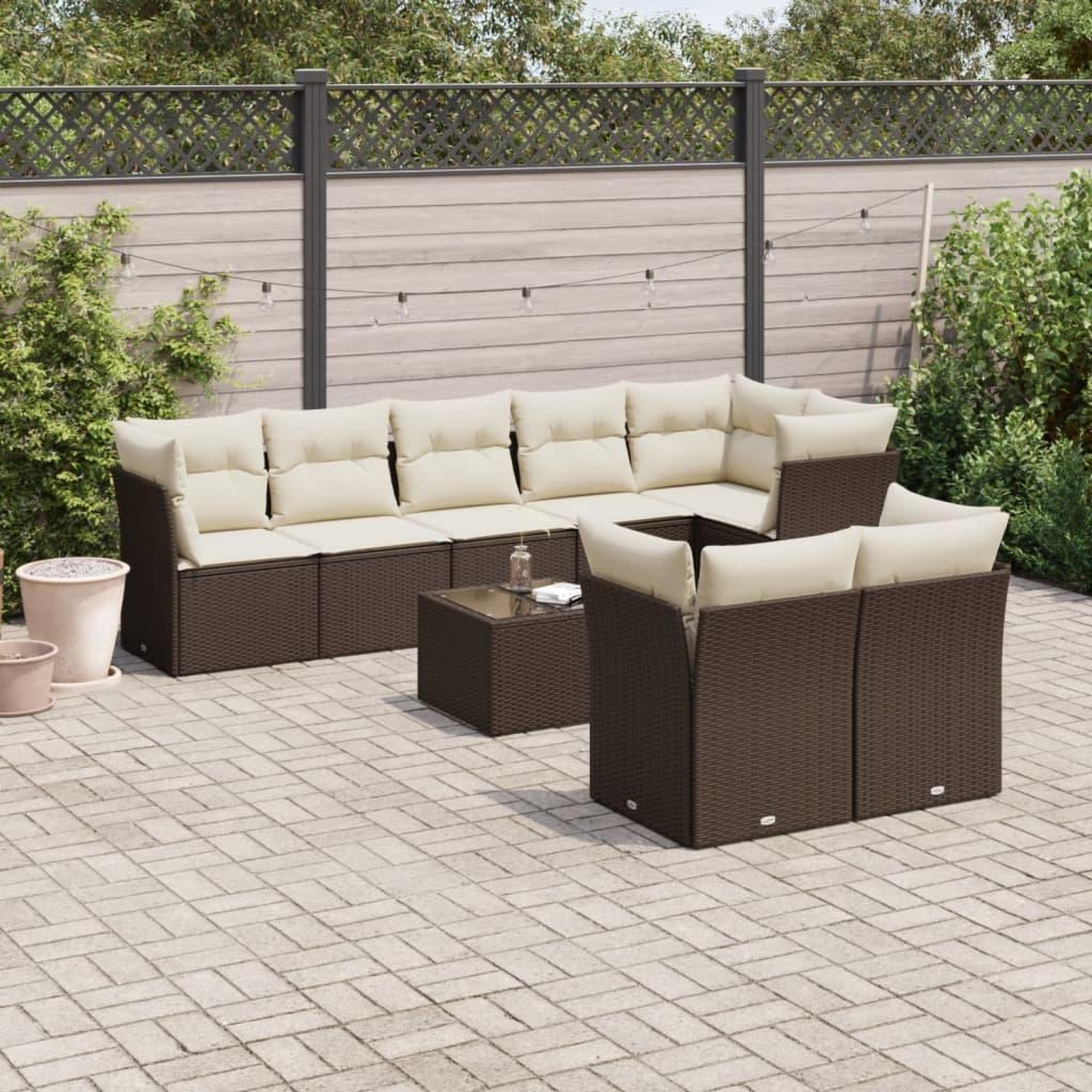 VIDAXL Salon de jardin avec coussins 9 pcs marron resine tressee