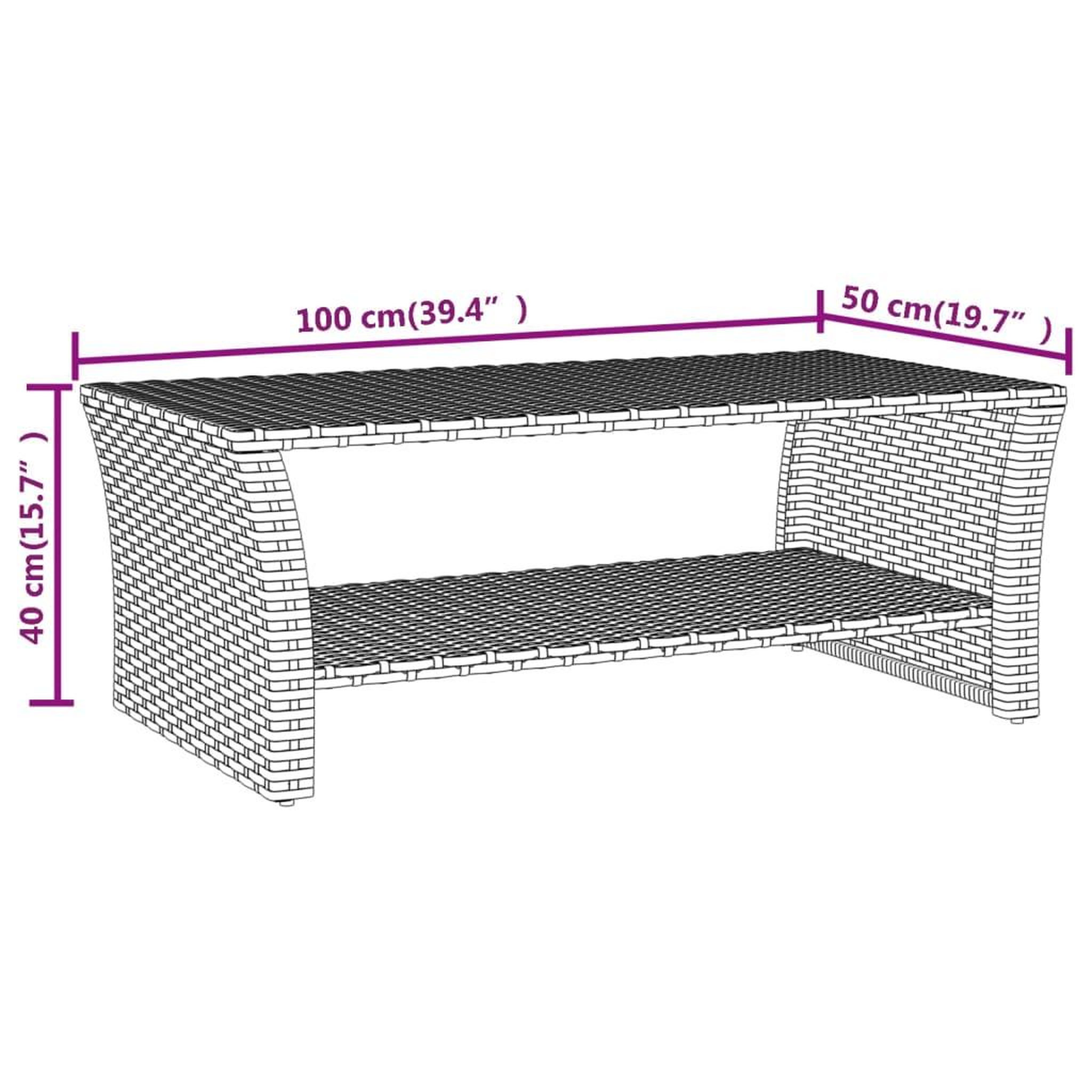 Voir la diapositive 6 : VIDAXL Table basse gris 100x50x40 cm resine tressee