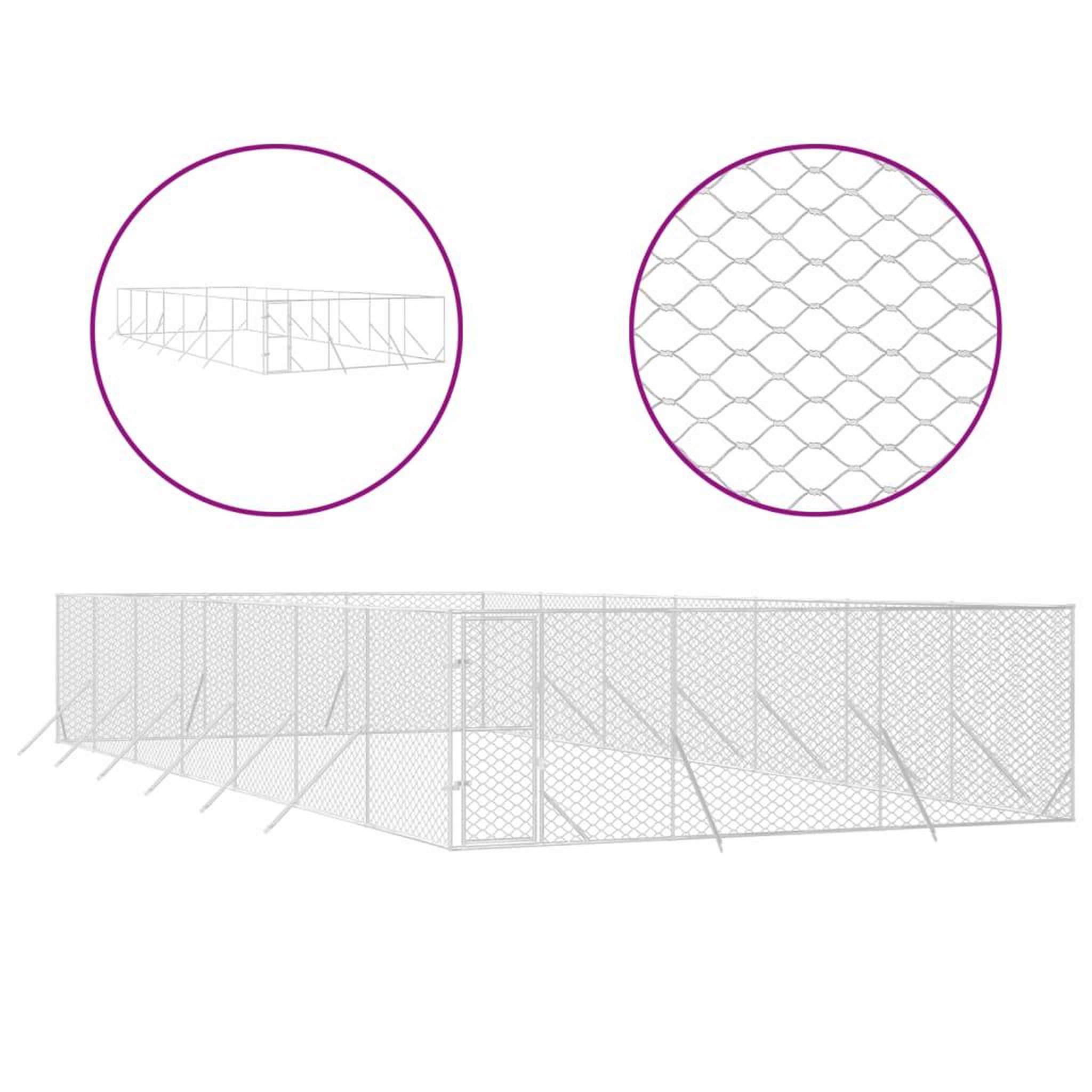 Voir la diapositive 2 : VIDAXL Chenil d'exterieur pour chiens argente 6x14x2 m acier galvanise