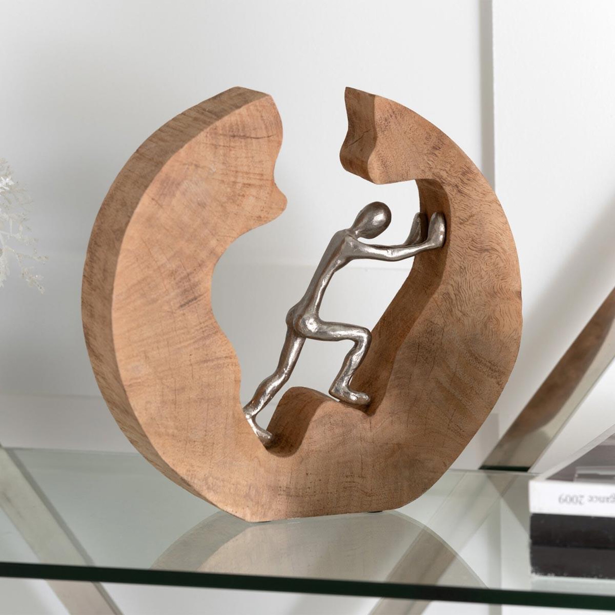 Voir la diapositive 2 : J-LINE Statuette Déco  Pousse  29cm Naturel & Argent
