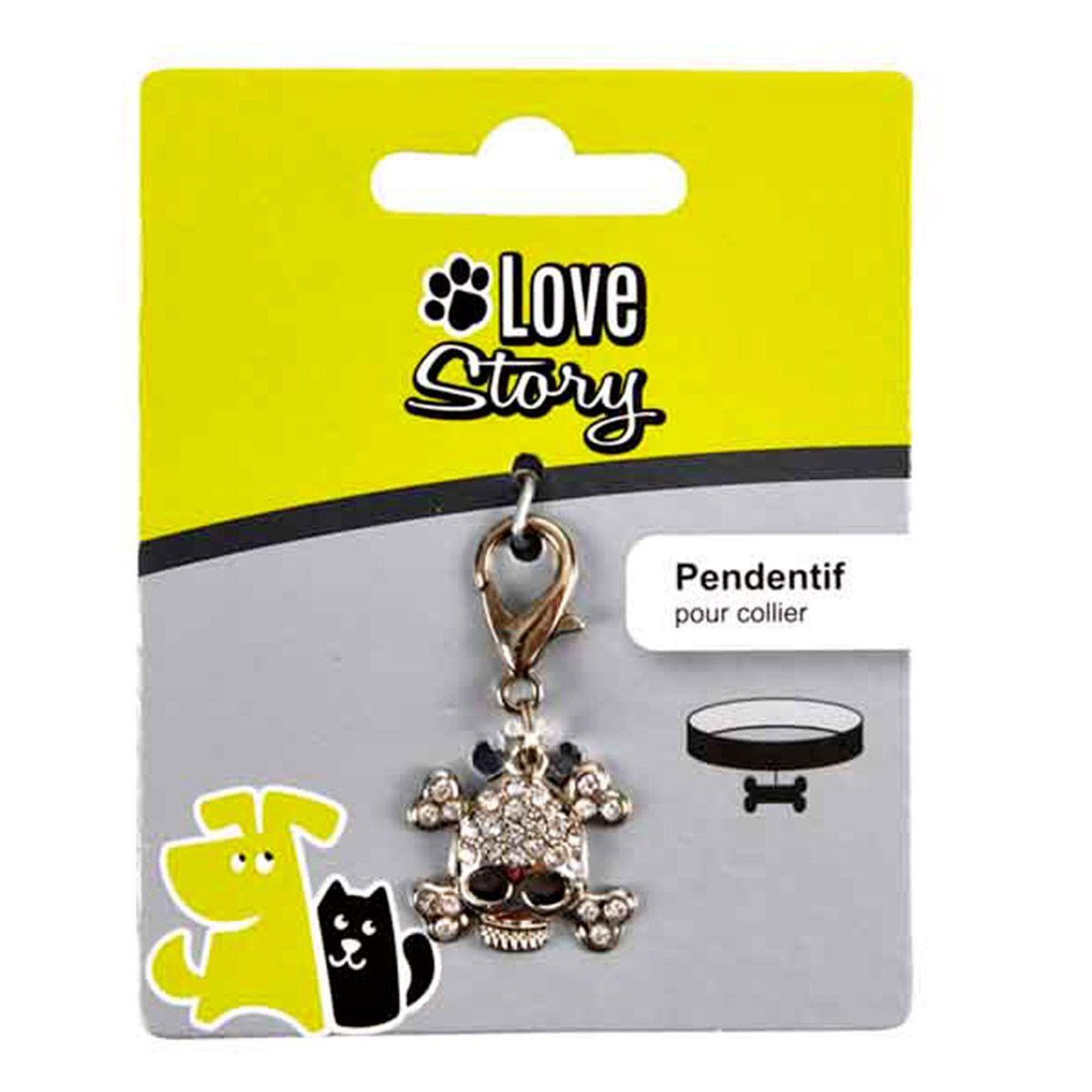 Voir la diapositive 2 : LOVE STORY Pendentif pour collier  tête de mort  4cm argent