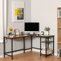Voir la diapositive 4 : HOMCOM Bureau informatique design industriel bureau d'angle 2 tablettes support CPU imprimante aspect vieux bois métal noir