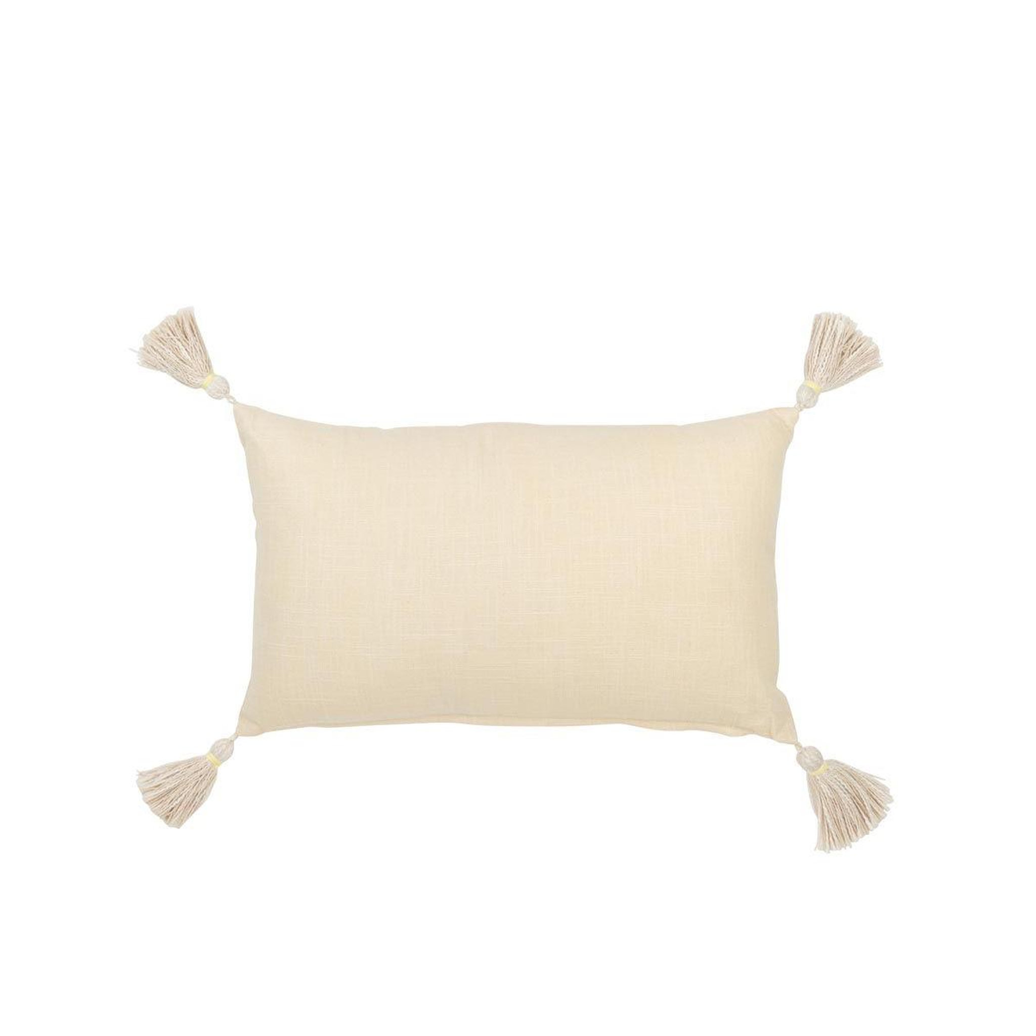 Voir la diapositive 2 : J-LINE Coussin déco à pompons  champêtre  30x50cm jaune clair