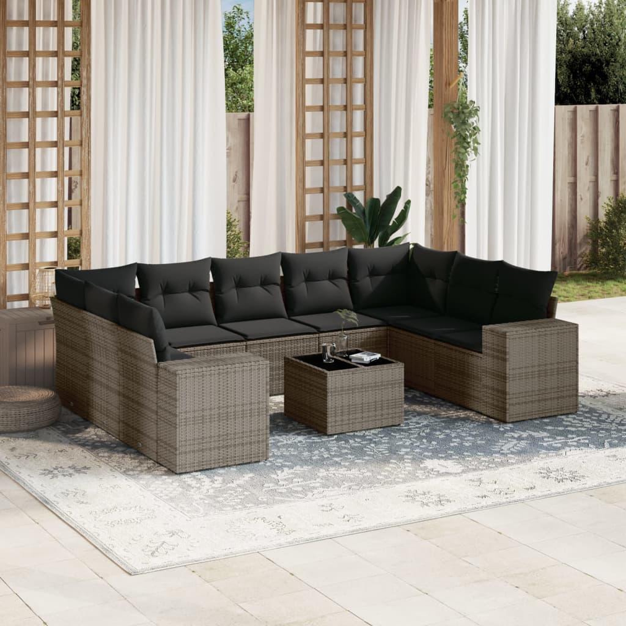 VIDAXL Salon de jardin avec coussins 10 pcs gris resine tressee