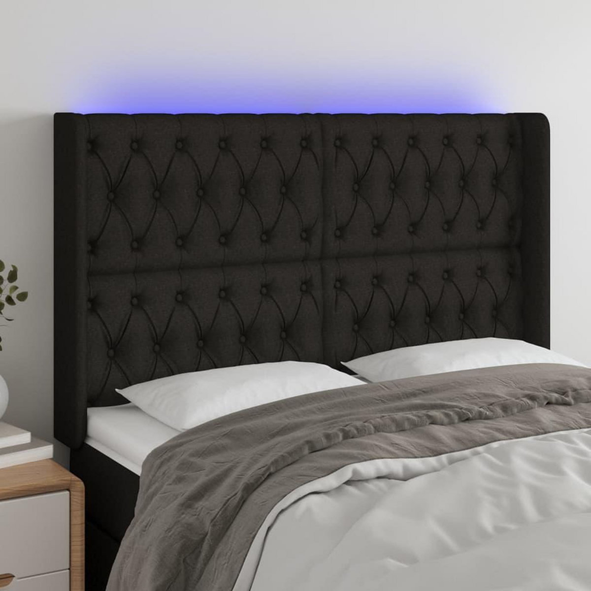 VIDAXL Tete de lit a LED Noir 147x16x118/128 cm Tissu