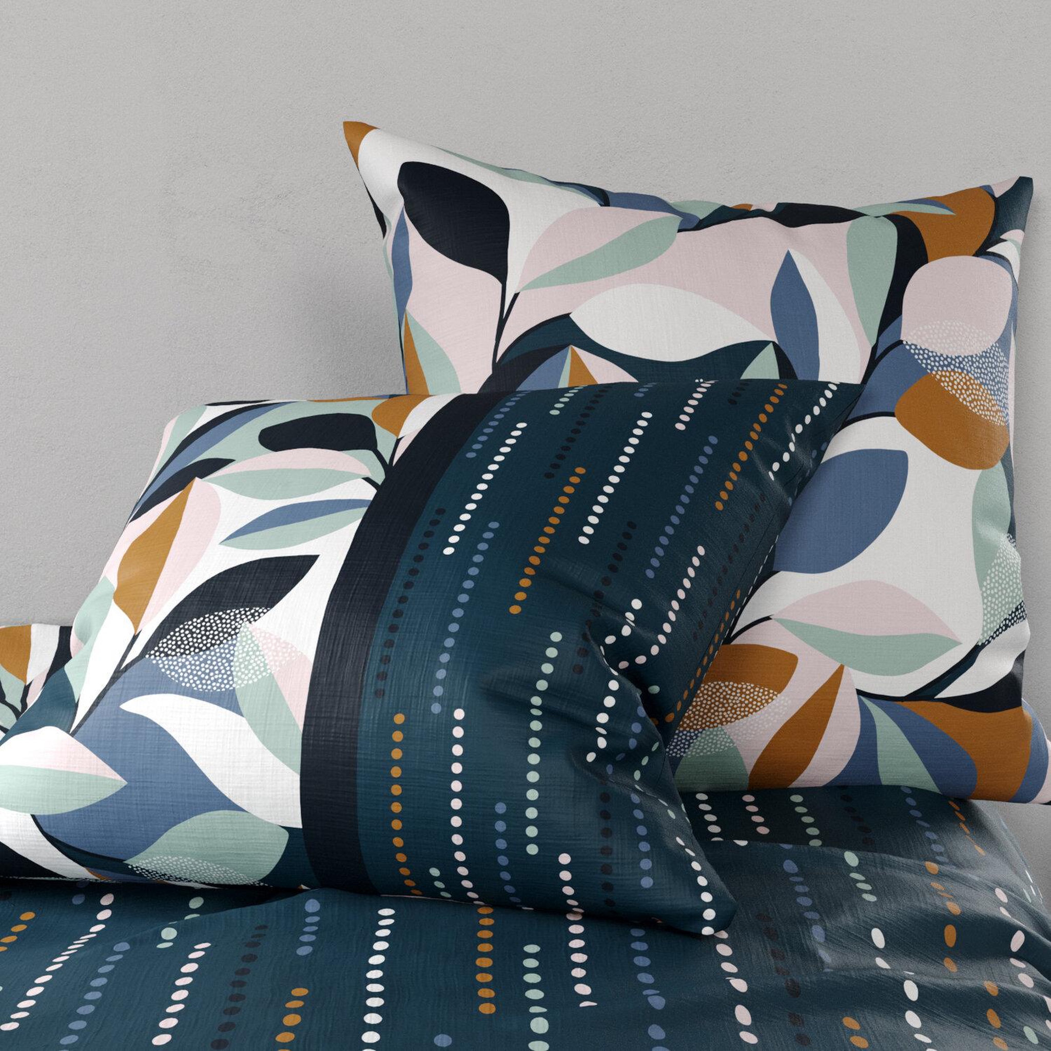 Voir la diapositive 5 : ATELIER DU COTON Parure housse de couette 100% coton 57 fils floris