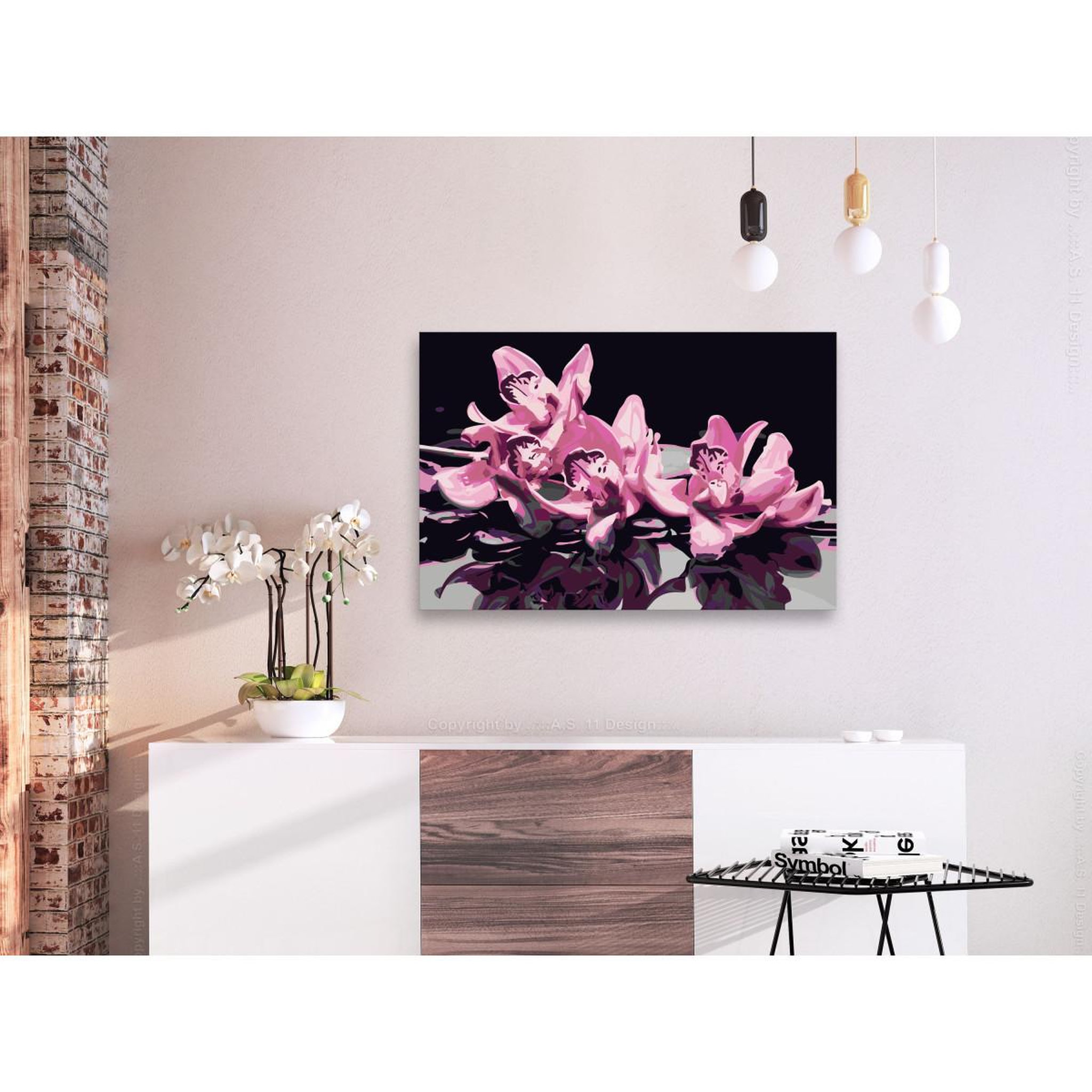 Voir la diapositive 2 : Paris Prix Tableau à Peindre Soi-Même  Orchidée Rose Fond Noir  40x60cm