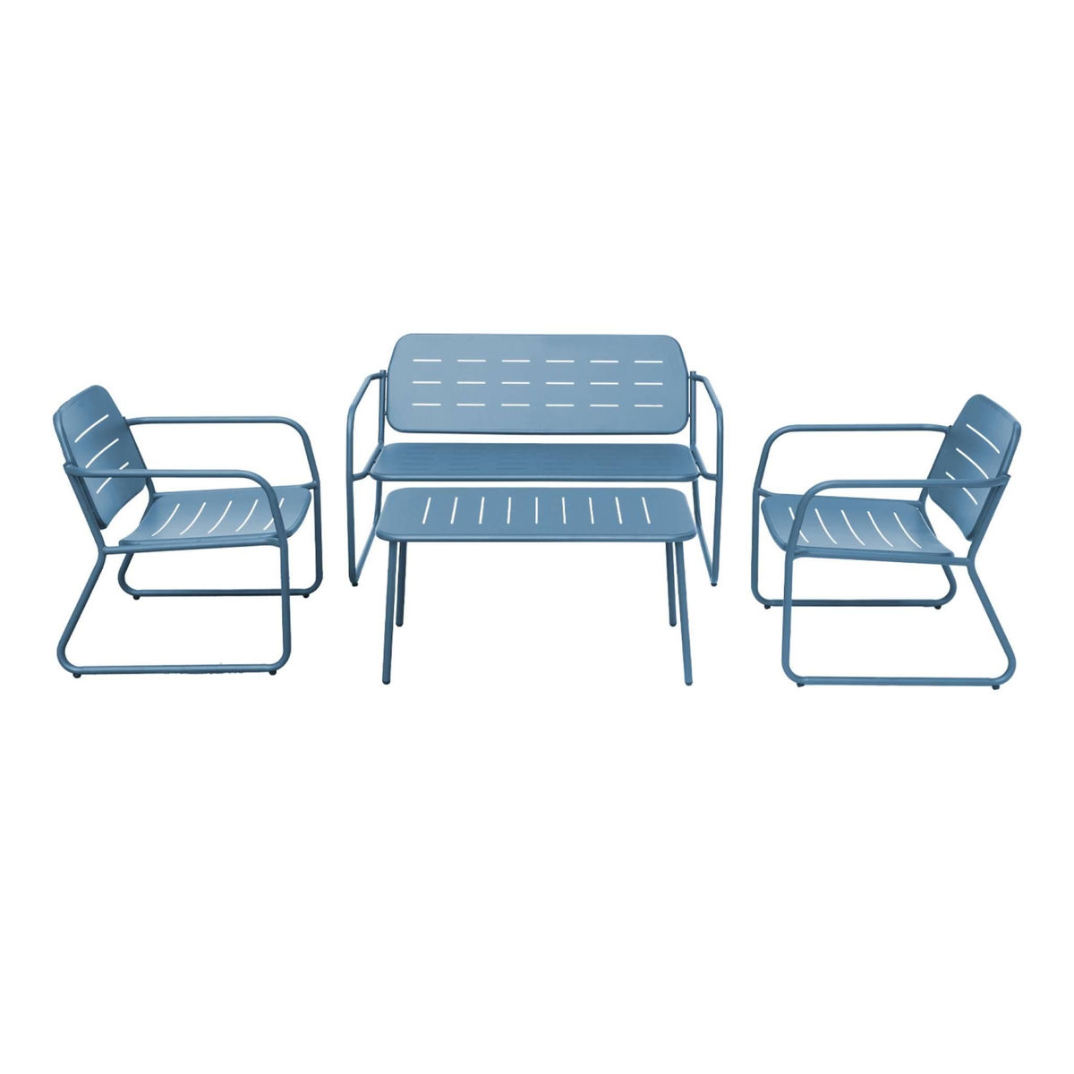 SWEEEK Salon de jardin en métal, 4 places, 1 canapé, 2 fauteuils, 1 table basse